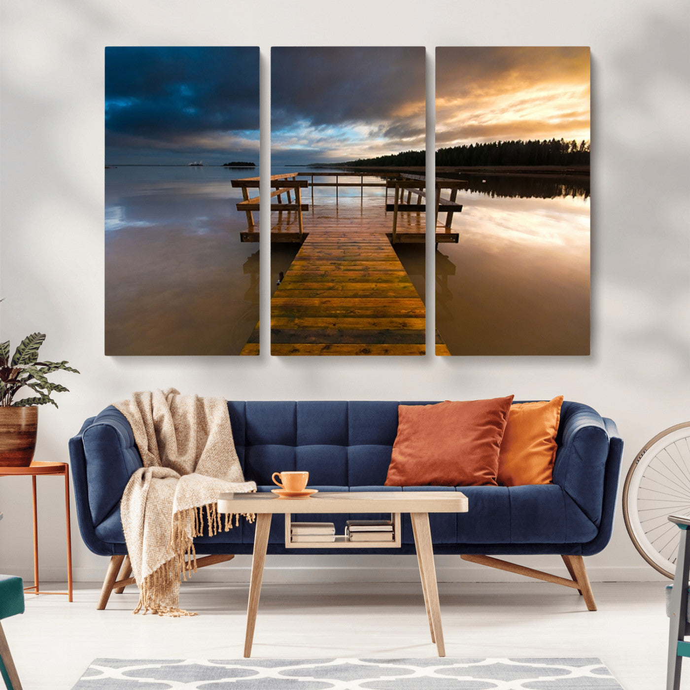 -Serene Lake Pier at Sunset Canvas Print | Landscape Canvas Print | Ready to Hang and Framed Wall Art