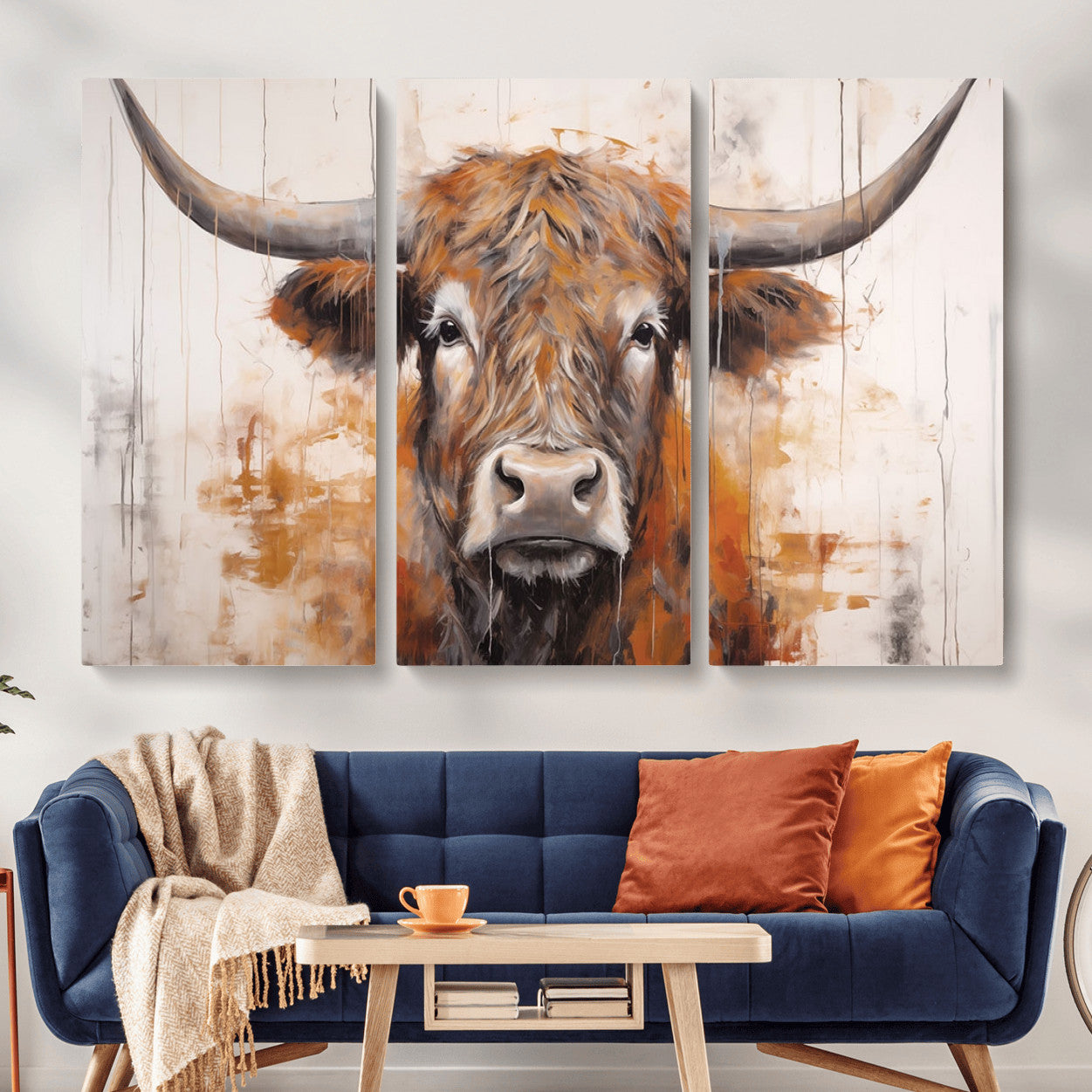 48622-MGV-CV-36X24-Vintage Scottish Highland Cow Cattle Art, Scottish Highland Cow Wall Art Print, Farmhouse Wall Art