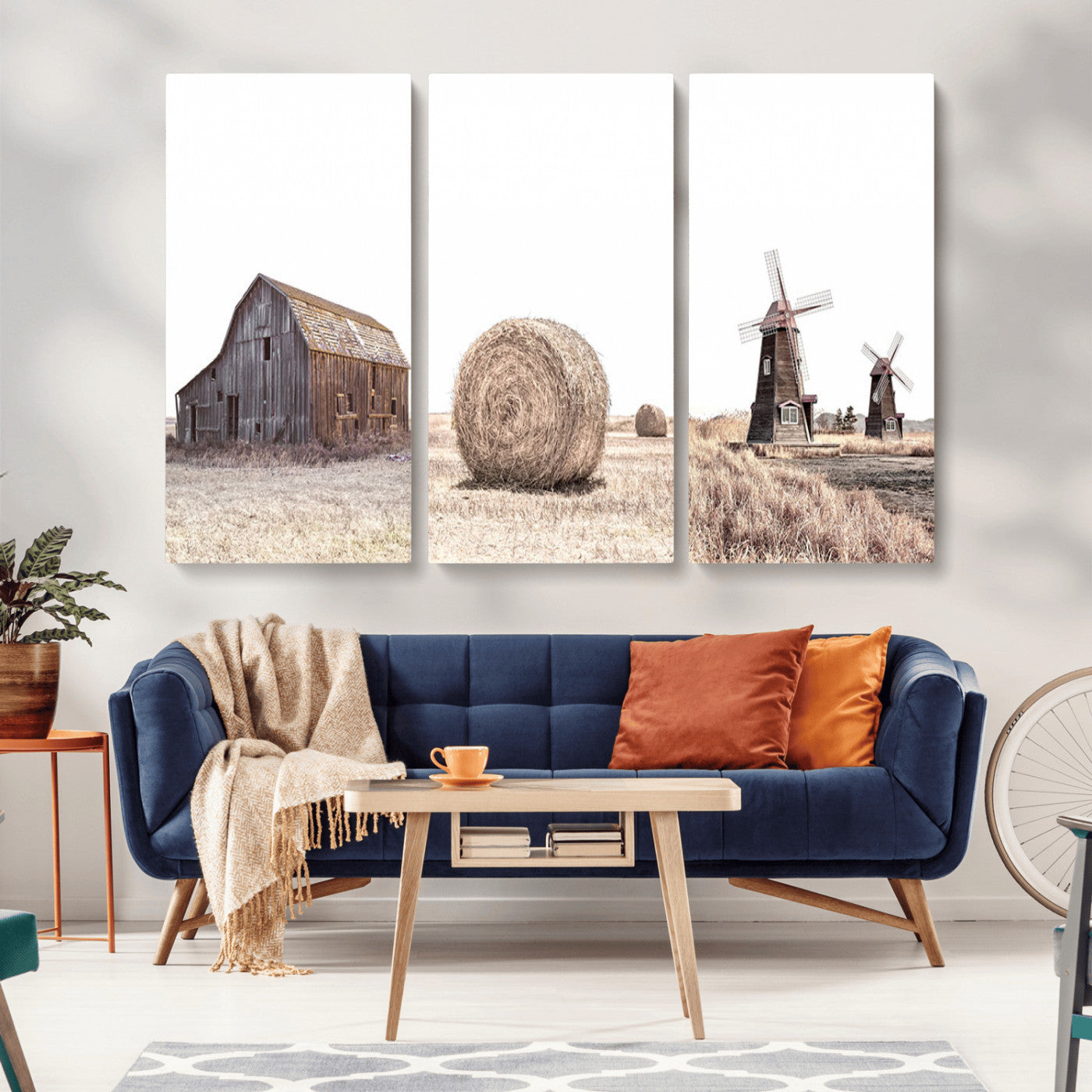 94971-MGV-CV-36X24-Farm Prints Set, Set of 3 Farmhouse Wall Art, Country House Decor