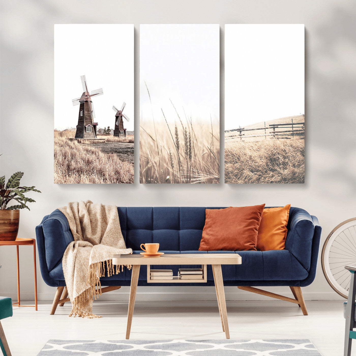 56649-MGV-CV-36X24-Farm Prints Set, Set of 3 Farmhouse Wall Art, Country House Decor, Barn Print, Wheat Print,