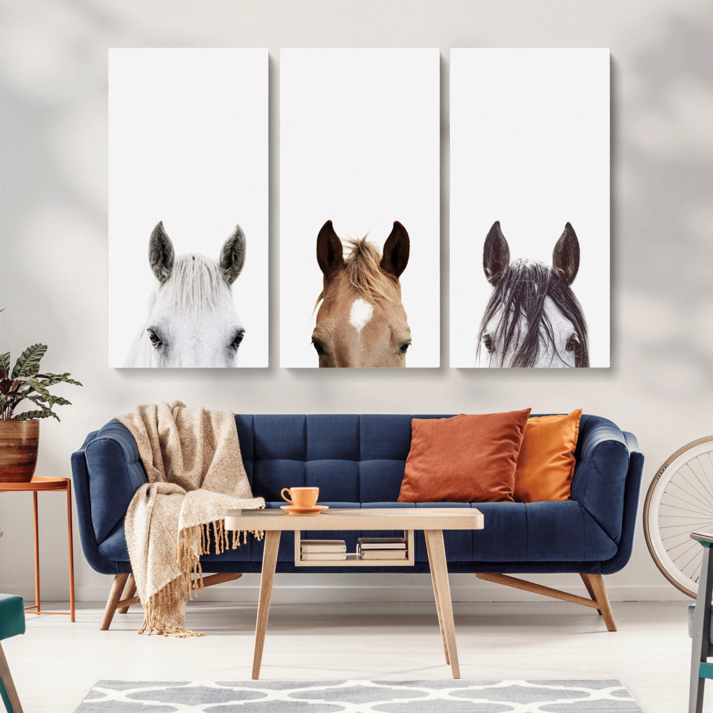 -Horse Prints Set, Set of 3 Horse Wall Art, Horses Portraits, Farmhouse Wall Art, Farm Animals
