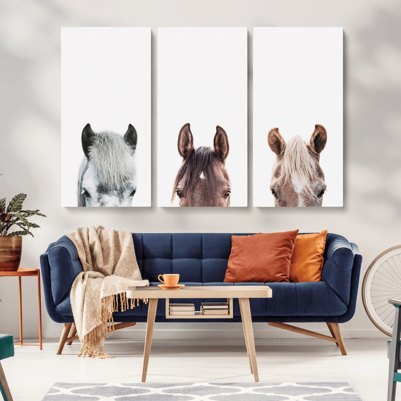 -Horse Wall Art - Minimalist Horse Triptych Wall Art – Modern 3-Panel Giclée Canvas Featuring Horse