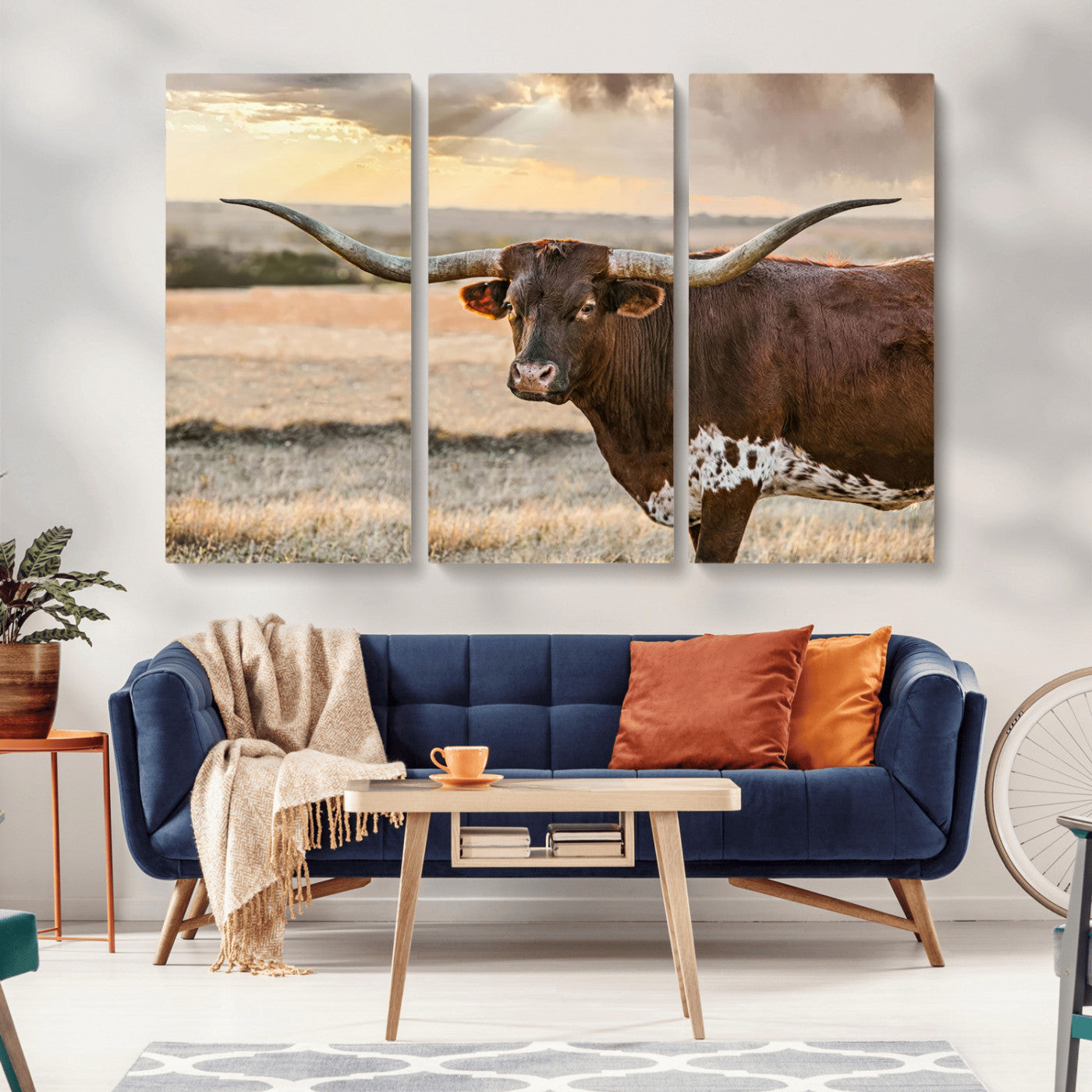 -Texas Longhorn Wall Art Canvas Print, Rustic Ranch Decor, Majestic Western Longhorn Cattle