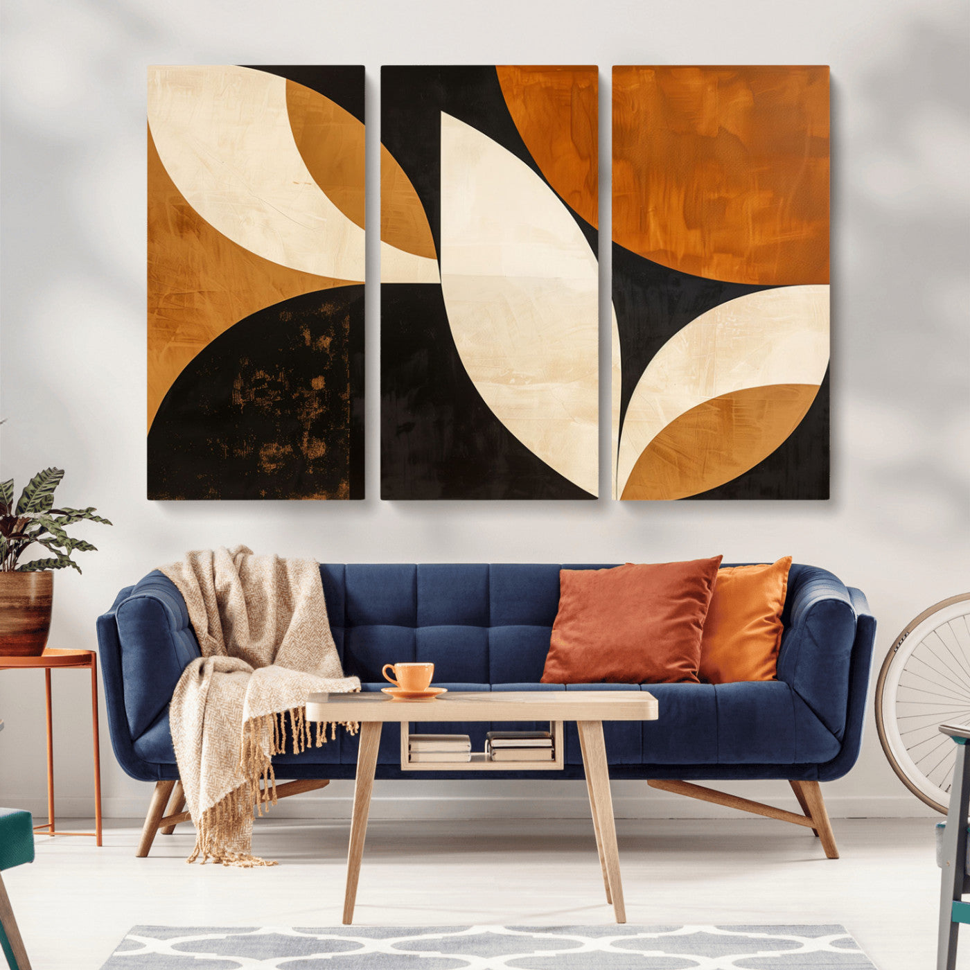 21251-MGV-CV-36X24-Geometric Abstract Wall Art Canvas Print, Mid Century Modern Wall Art Print