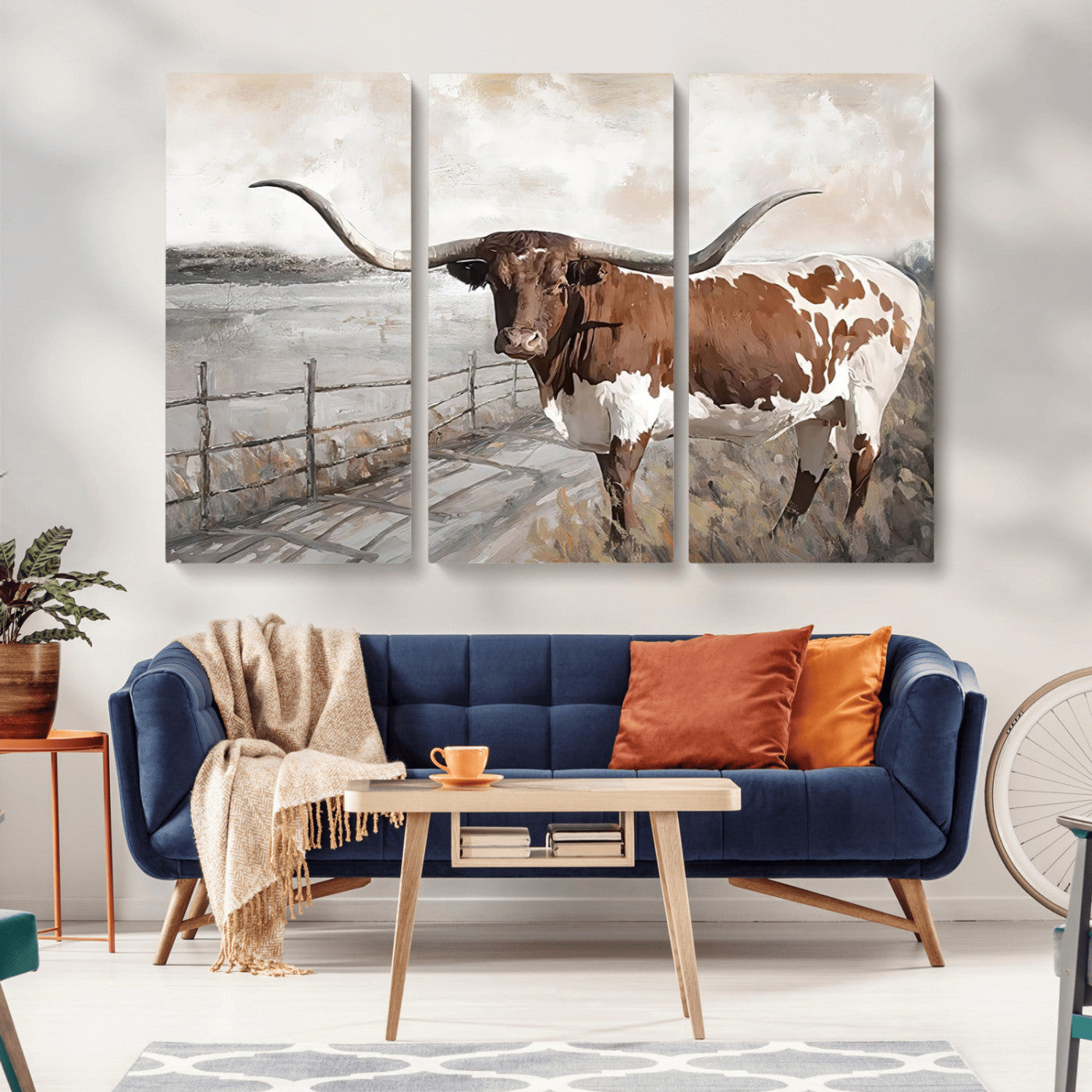 57340-MGV-CV-36X24-Vintage Texas Cow Wall Art Canvas Print, Rustic Longhorn Wall Art | Canvas Print for Farmhouse Decor