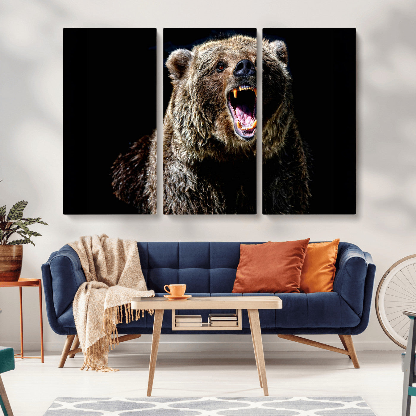 17625-MGV-CV-36X24-Grizzly Bear Canvas Print | Wildlife Wall Art for Cabin Decor | Ready to Hang Framed