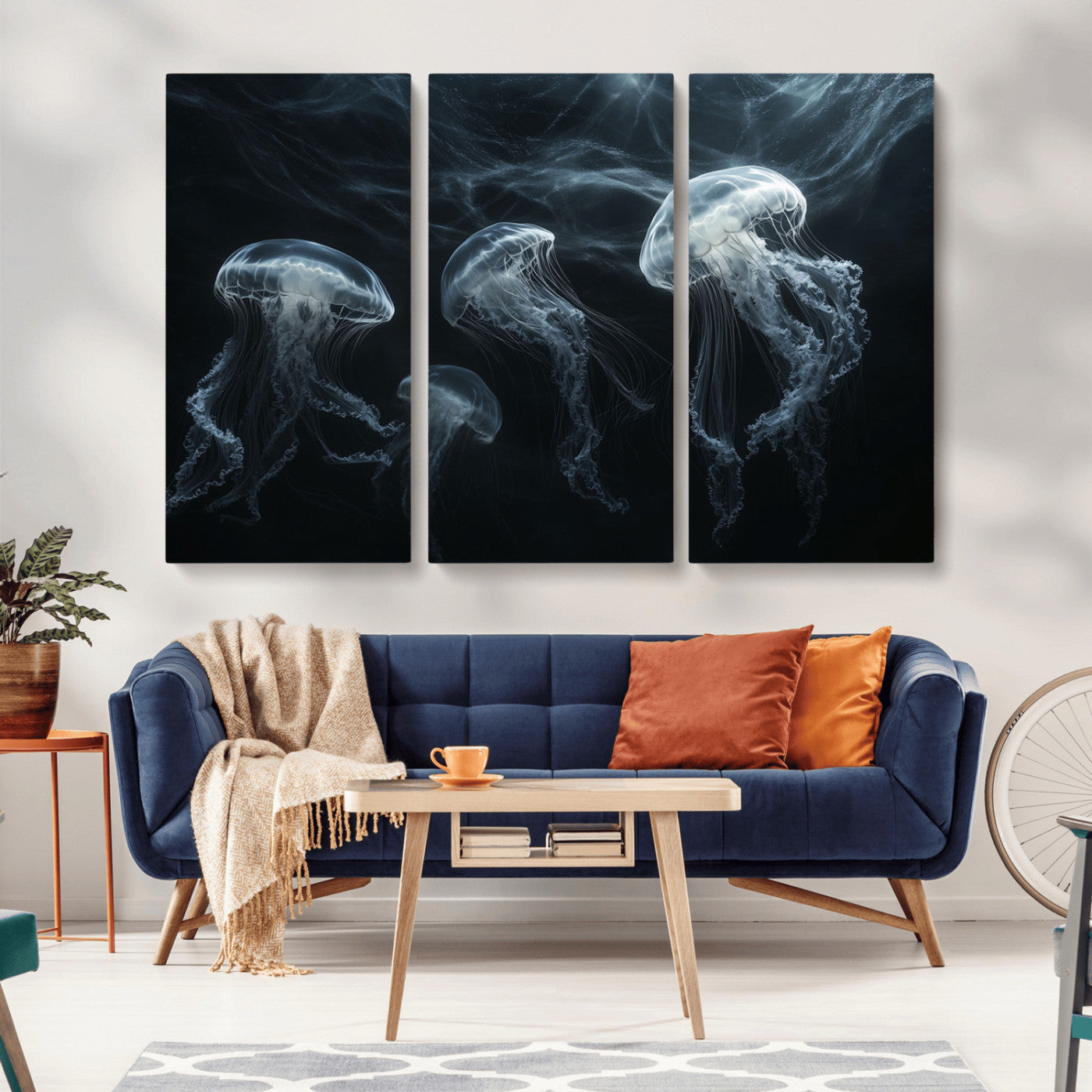 53117-MGV-CV-48X32-3P-Jellyfish Wall Art Canvas Print, Elegant Wall Decor
