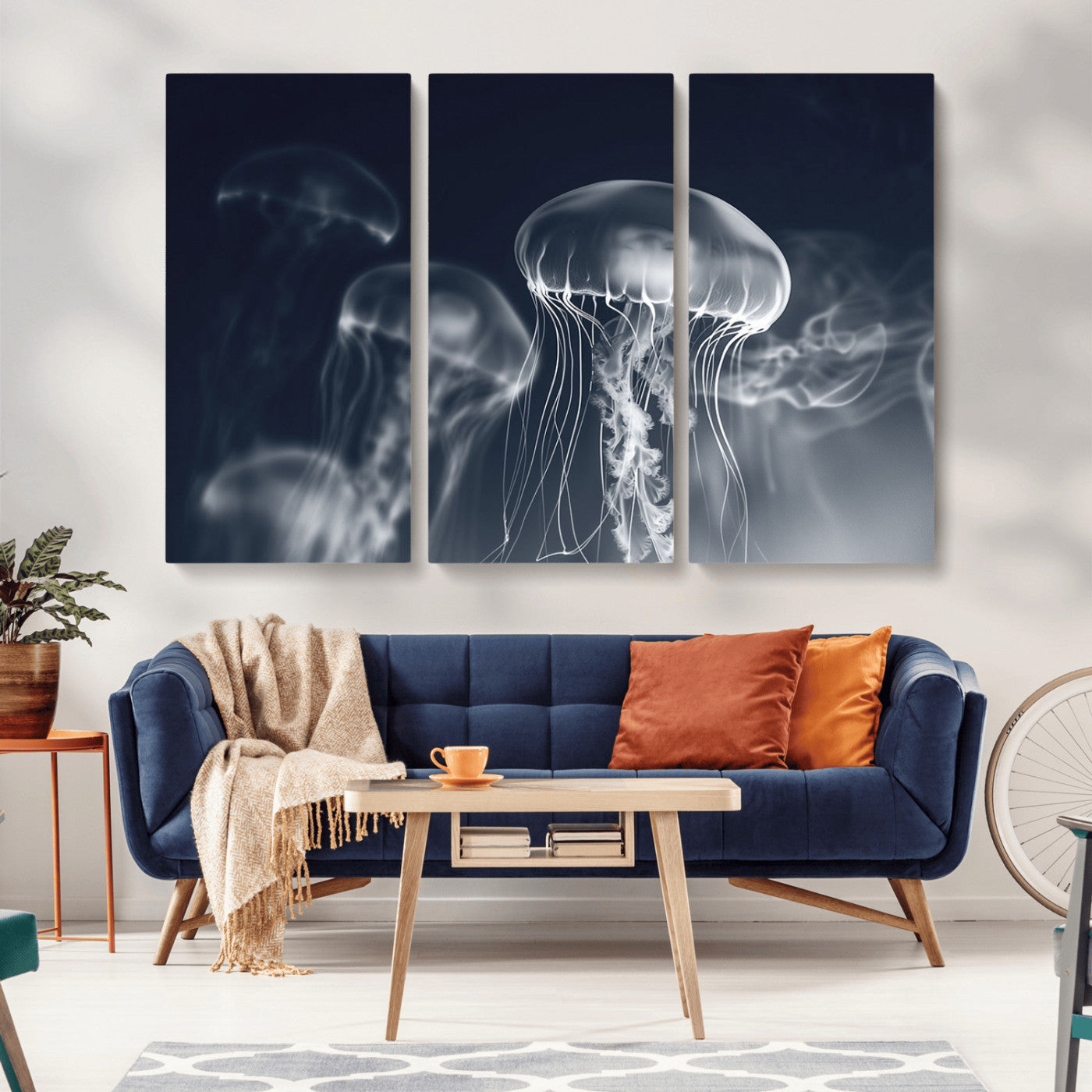 -Jellyfish Wall Art Canvas Print, Modern Abstract Jellyfish Wall Decor