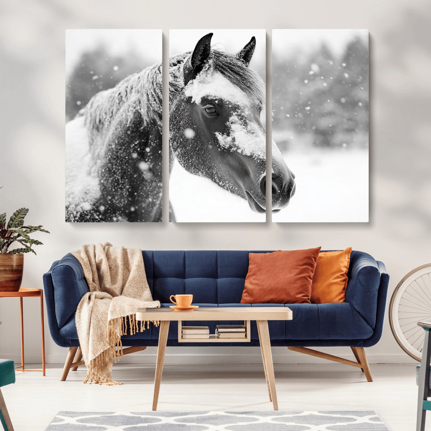 13358-MGV-CV-36X24-Black Horse Winter Wall Art | Ready to Hang and Framed | Farmhouse and Western Wall Decor for Living Room