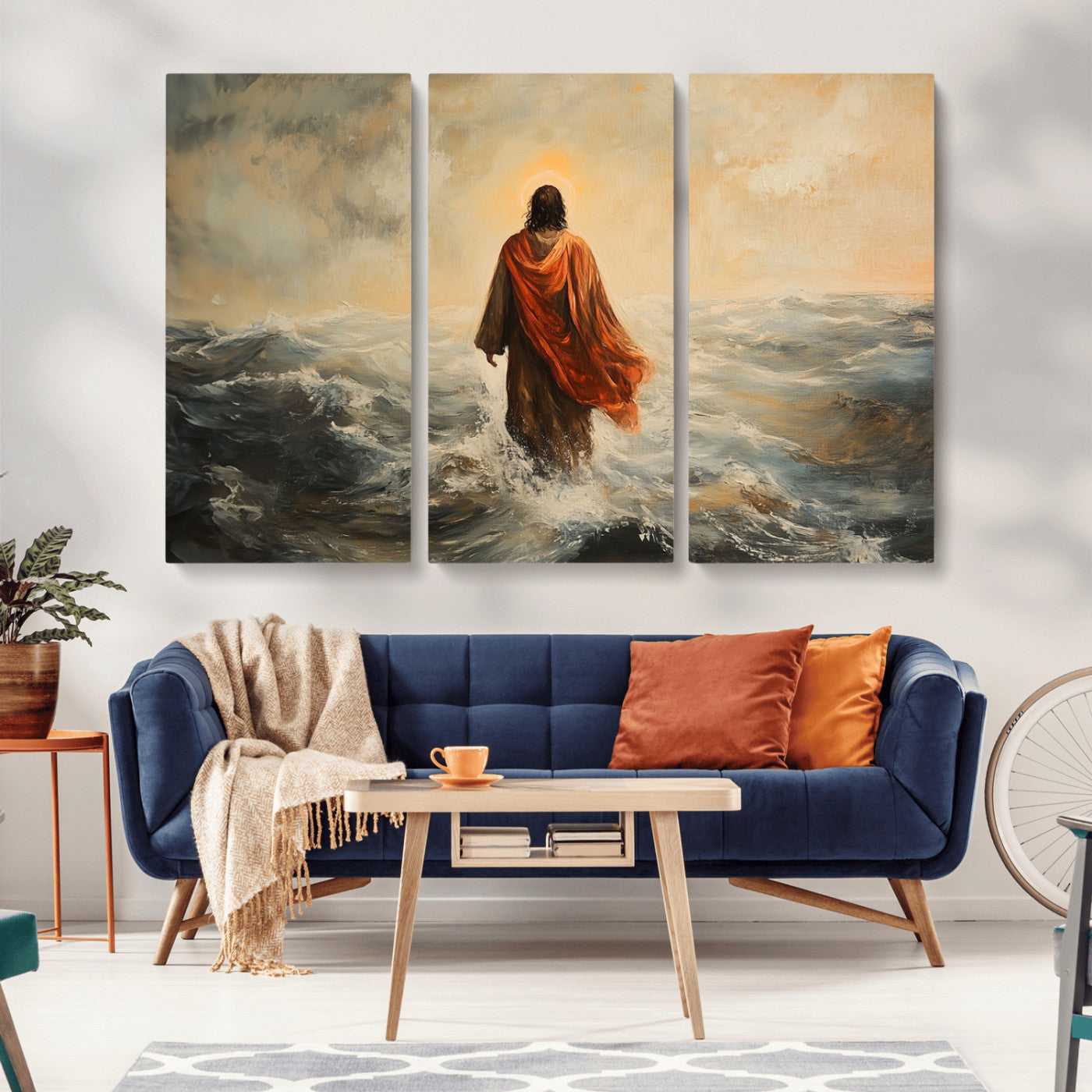 -Jesus Walking on Water, Christian Wall Art, Jesus Christ Walking on Oil Painting Style Print