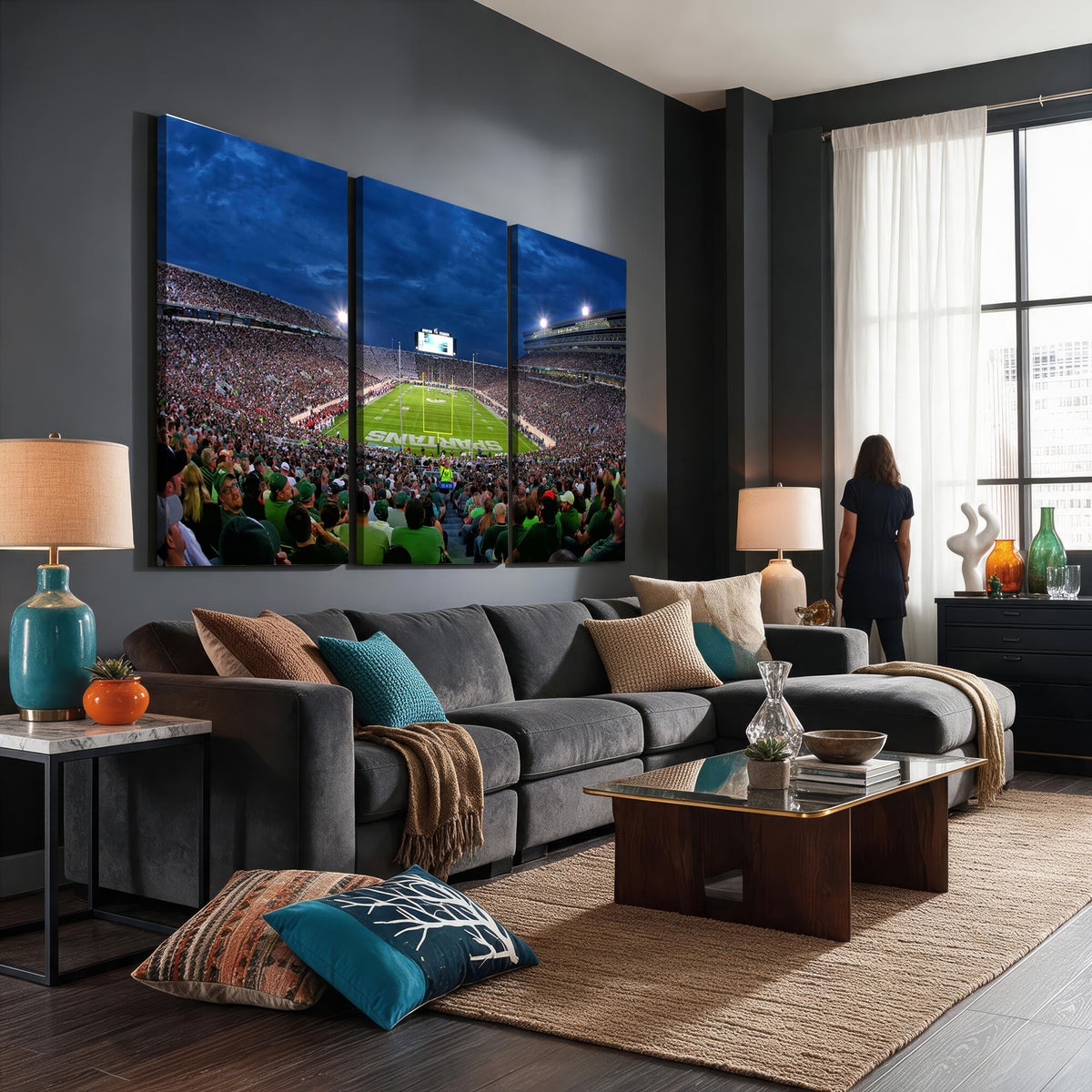 35248-PAN-FL-20X10 - Michigan State Spartans Football Team Print - East Lansing Spartan Stadium Wall Art Canvas Print