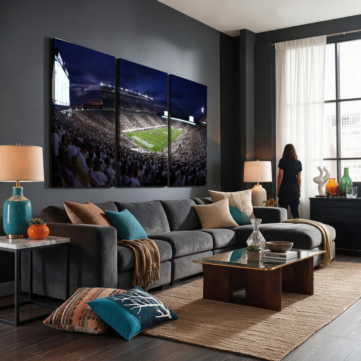 75193-PAN-FL-20X10 - Michigan State Spartans Canvas, Framed Football Team Print - East Lansing Spartan Stadium Wall Art
