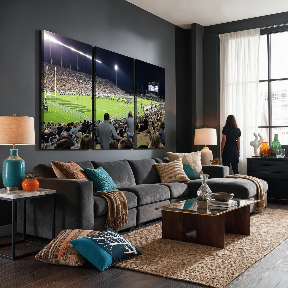56796-PAN-FL-20X10 - Purdue University Boilermakers Football Team Print - West Lafayette Ross-Ade Stadium Wall Art Canvas