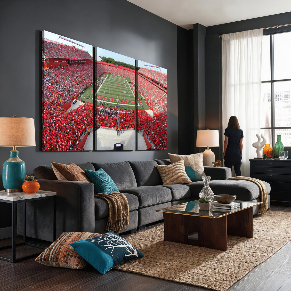 90818-PAN-FL-20X10 - Rutgers Scarlet Knights Football Team Print - Piscataway SHI Stadium Wall Art Canvas Print