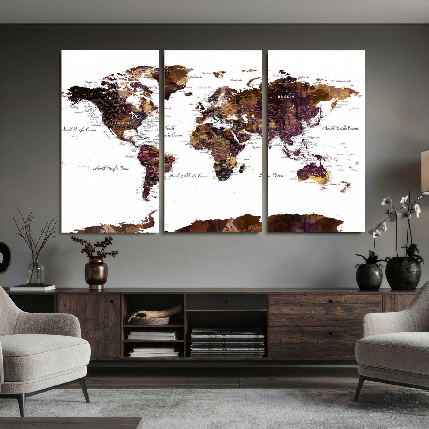 50611-MGV-CV-36X24 - Push Pin World Map Canvas Print – Framed Wall Art for Couples to Track Their Travels – Anniversary