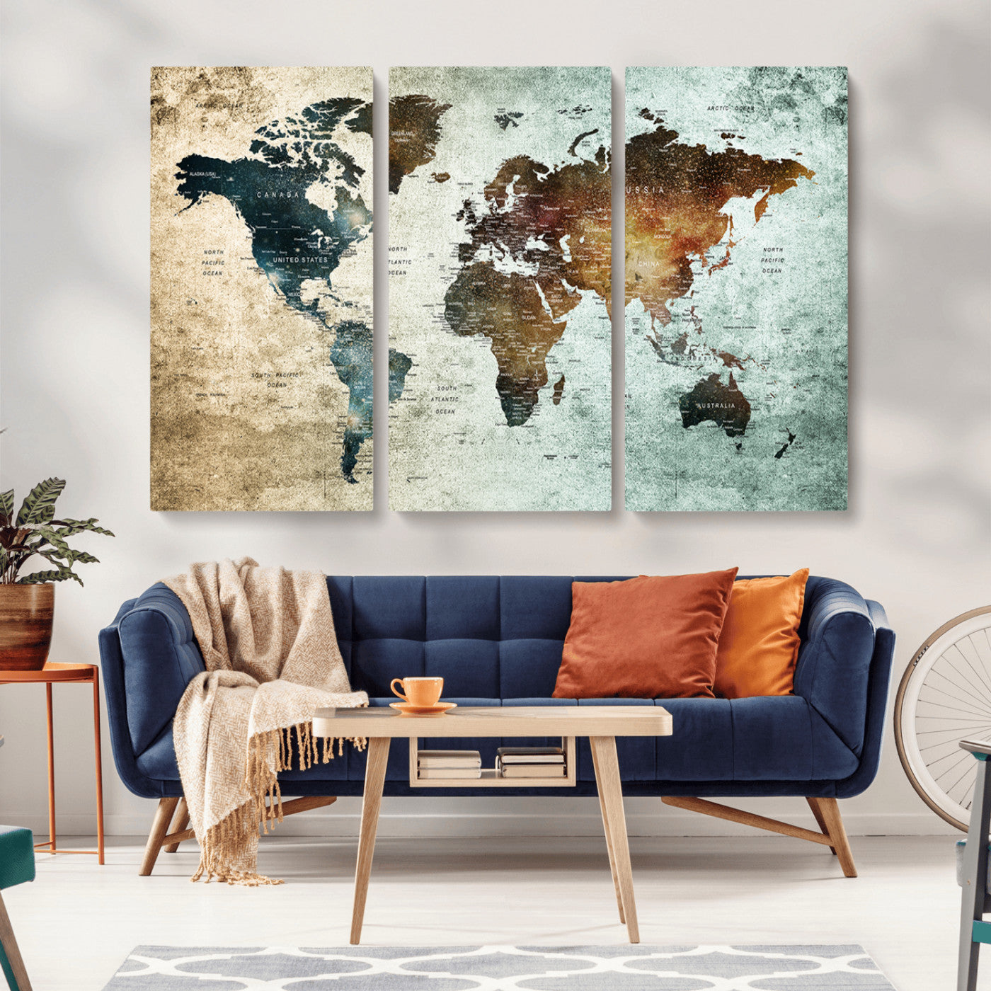25140-MGV-CV-36X24-World Map Canvas Print – Framed Vintage Style Push Pin Wall Art, Elegant Travel Map Decor for Home or Office
