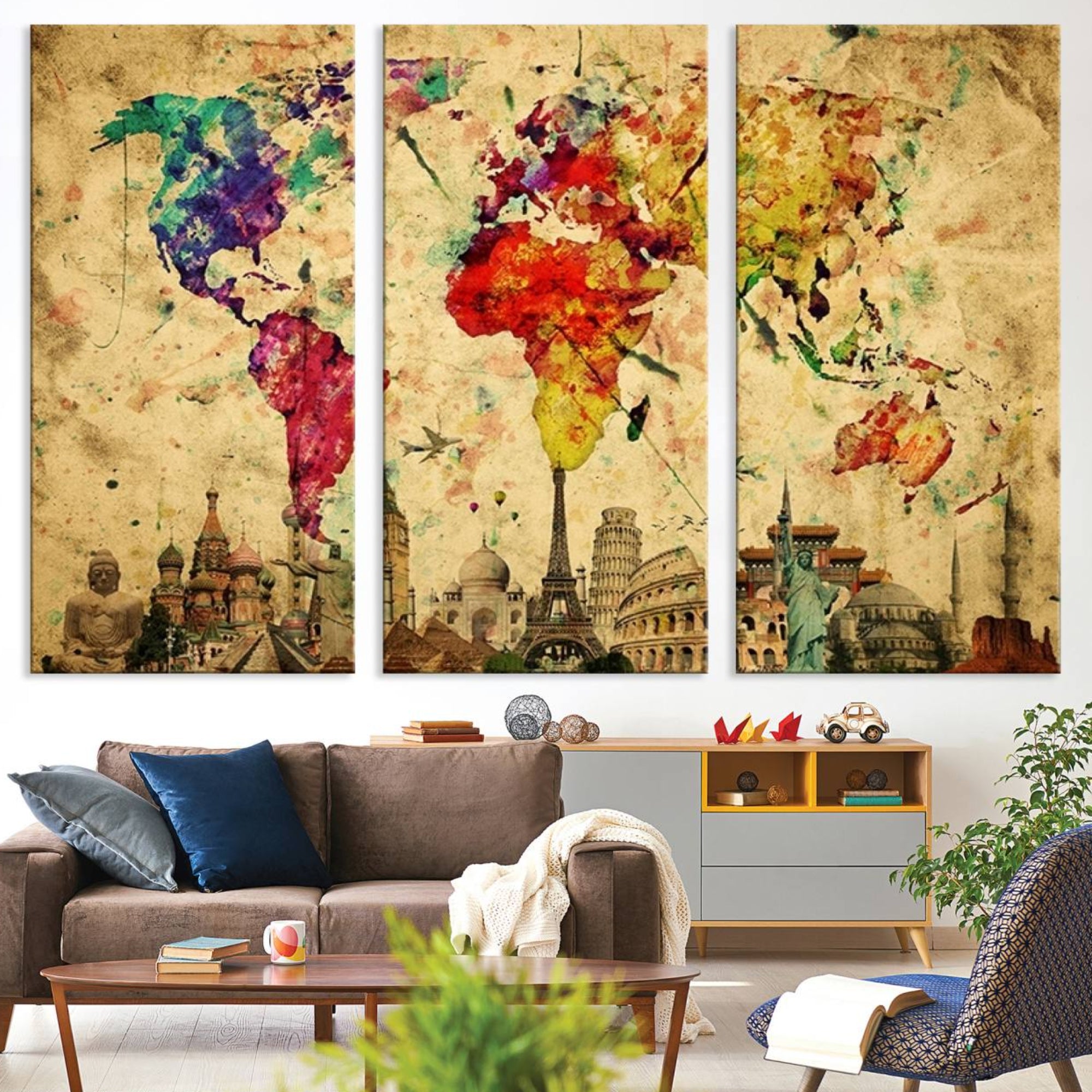 34595-MGV-CV-36X24-Push Pin World Map Canvas Print – Framed Travel Map Wall Art for Couples, Anniversary Gift, Modern Home or Office Decor