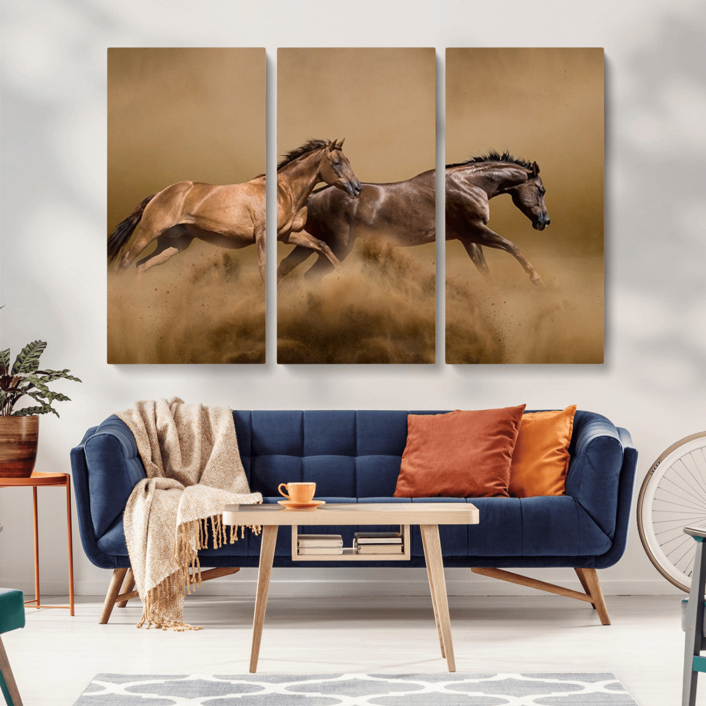 53721-MGV-CV-36X24-Large Wall Art Canvas Print – Two Running Brown Horses Motion Animal Artwork for Home, Office, Living Room Decor