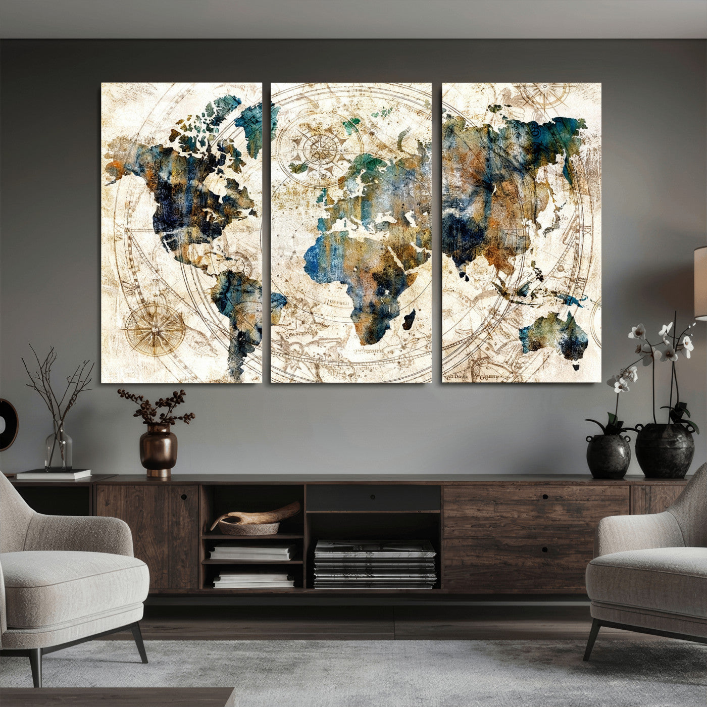 10554-MGV-CV-36X24 - Abstract World Map Art Print Canvas Print