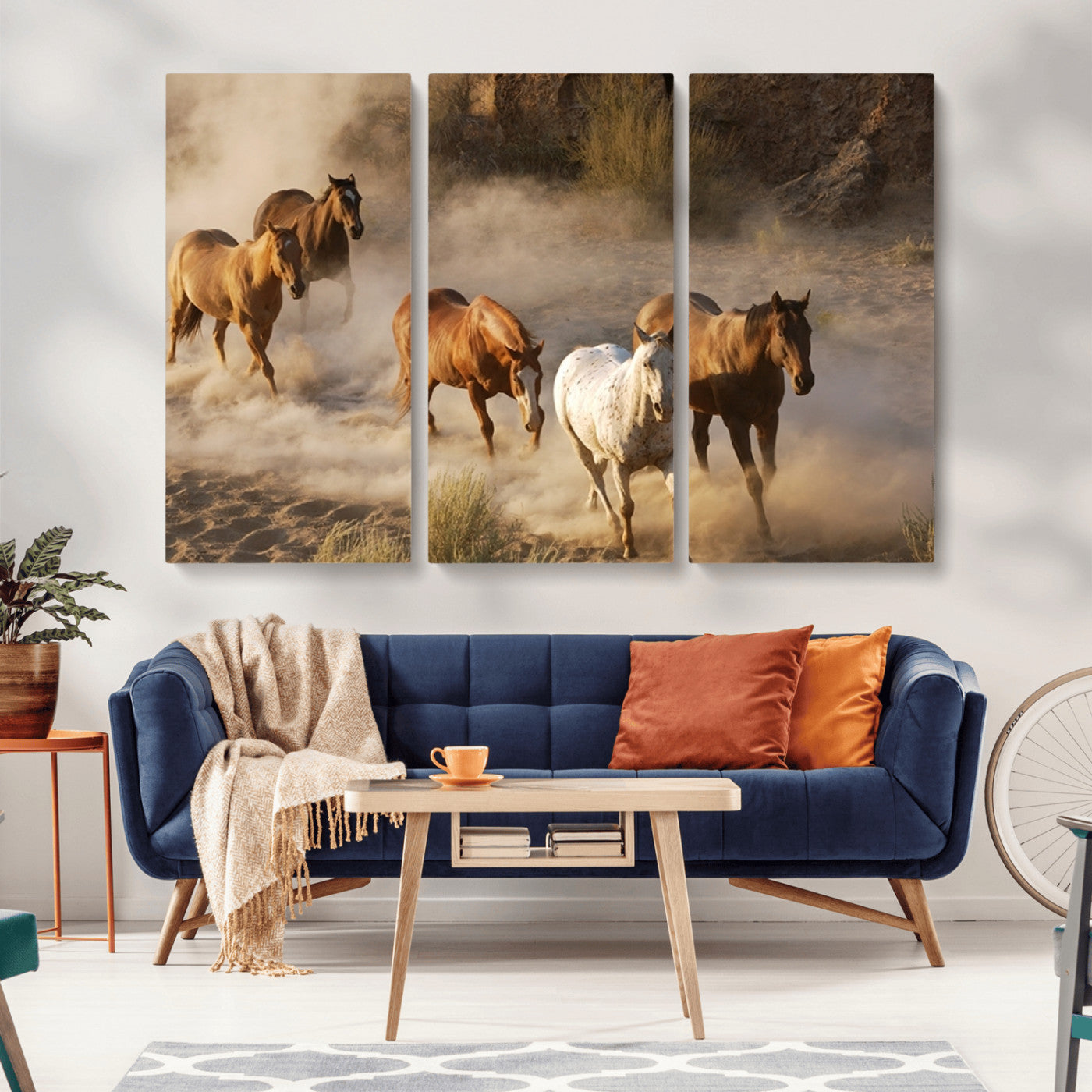 -Large Wall Art 5 Horses Running on Sand Canvas Print
