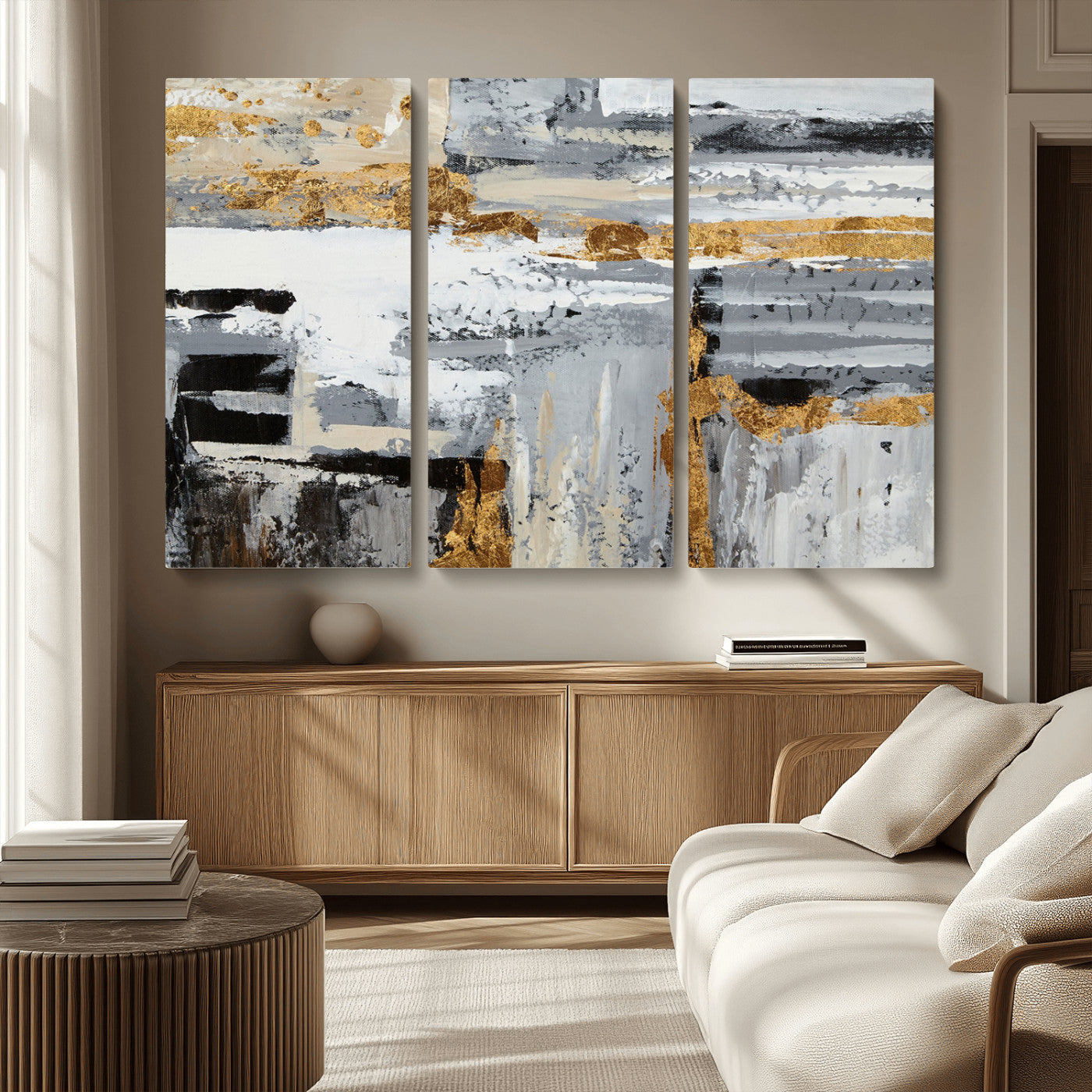 43177-MGV-CV-36X24-Abstract Painting Canvas Wall Art Print Paint Drip Art Brush Strokes Gray Artwork