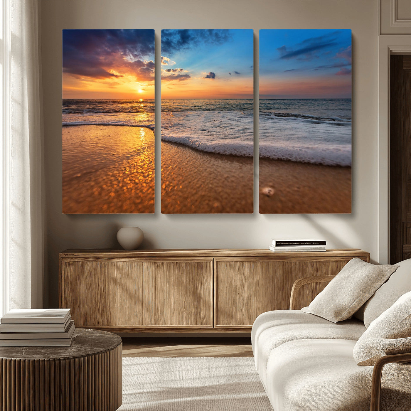 -Sunset and Beach at Night Wall Art Canvas Print