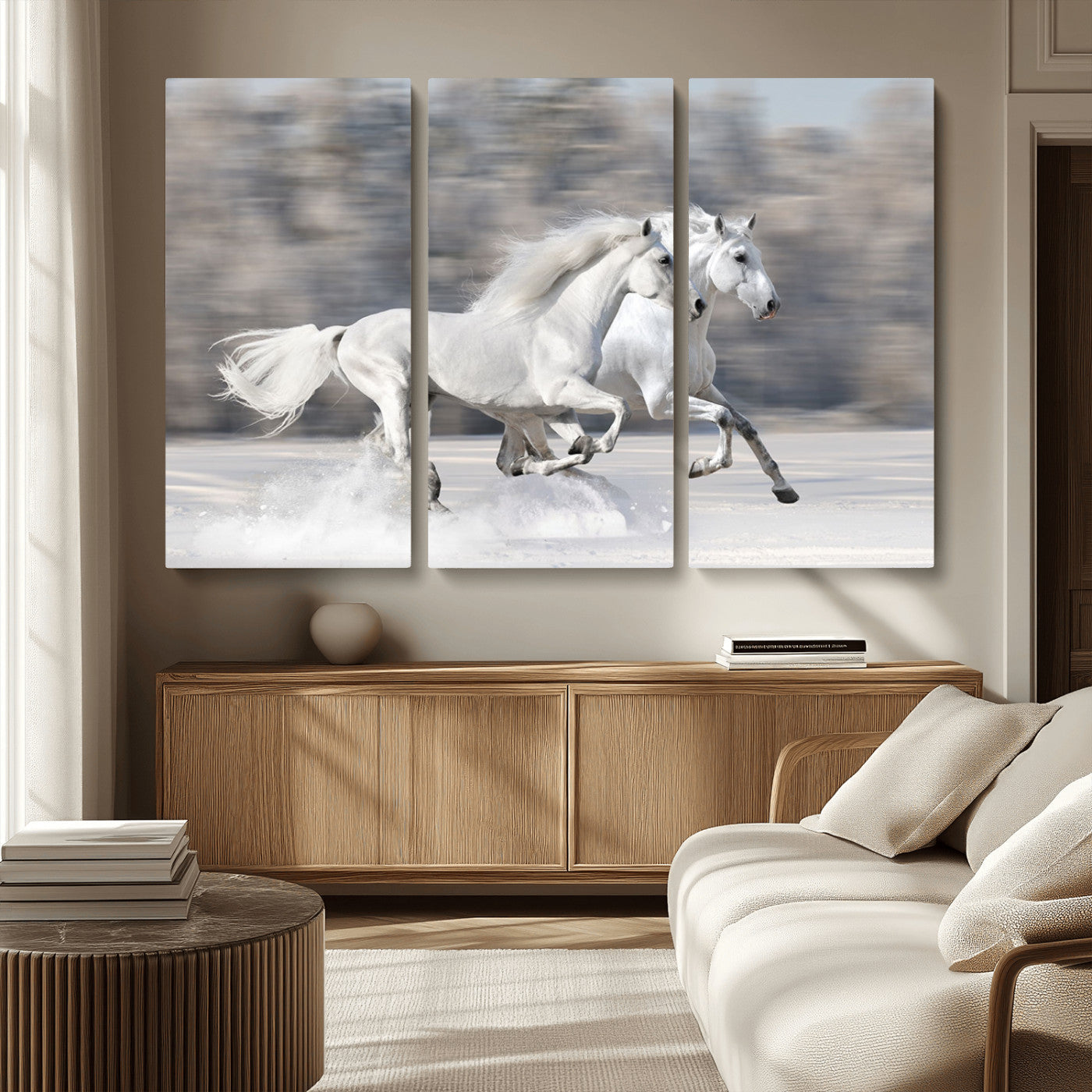 -The White Horses Wall Art, Framed White Horses Wall Art Canvas Print