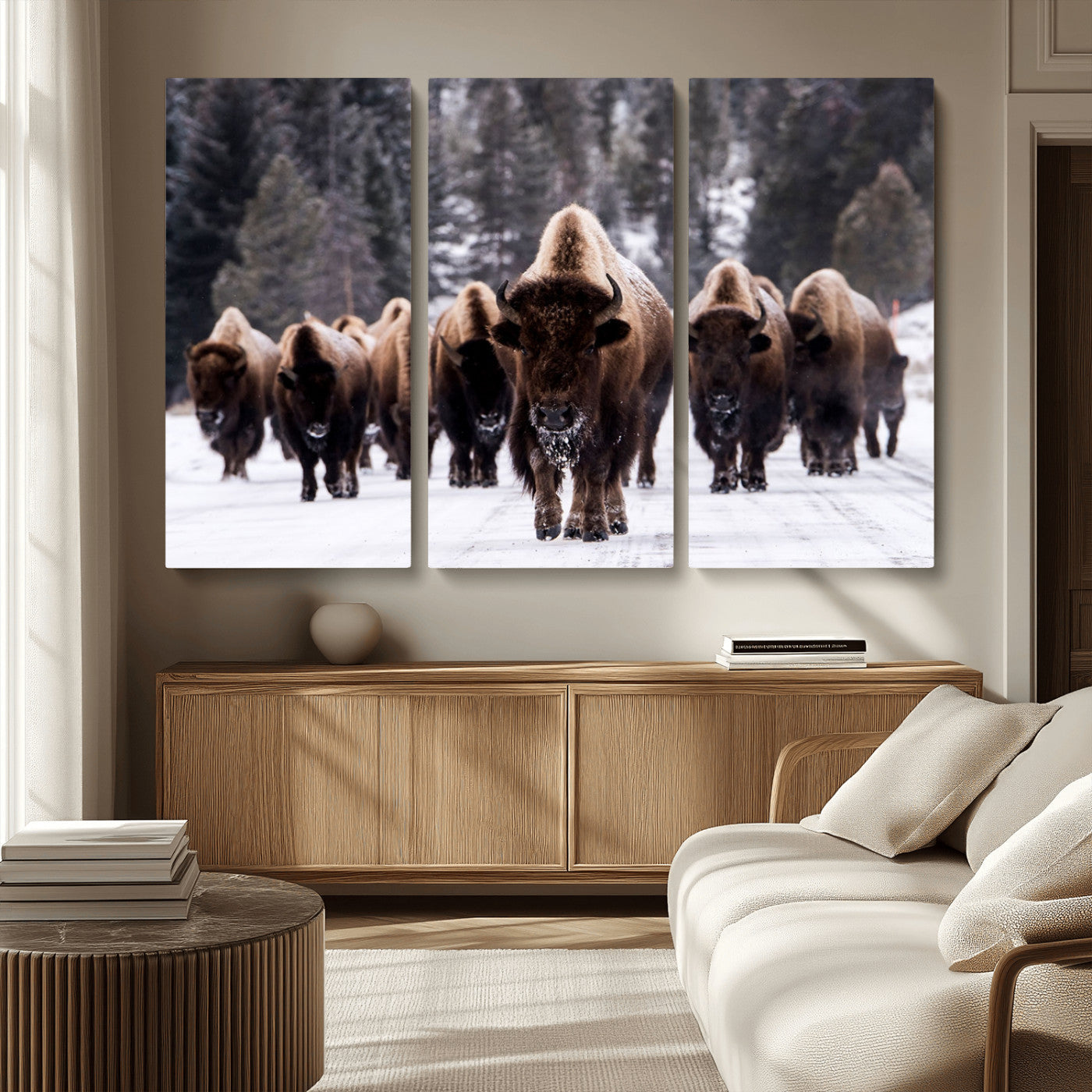 -Bison Wall Art Canvas Print- Bison Herd Canvas Wall Art – Majestic Wildlife Photography – Framed and