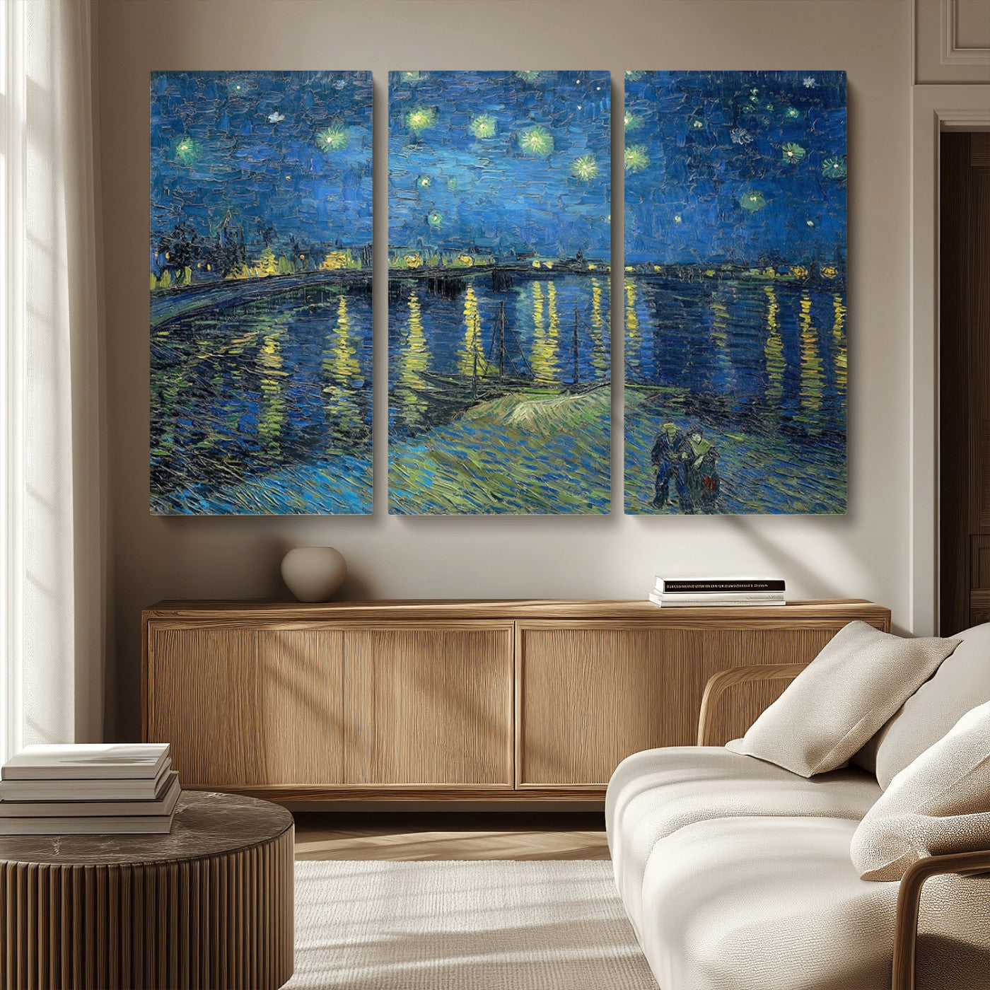 94605-MGV-CV-36X24-Vincent van Gogh Starry Night over the Rhone Abstract Wall Art Canvas, Starry Night Canvas Print