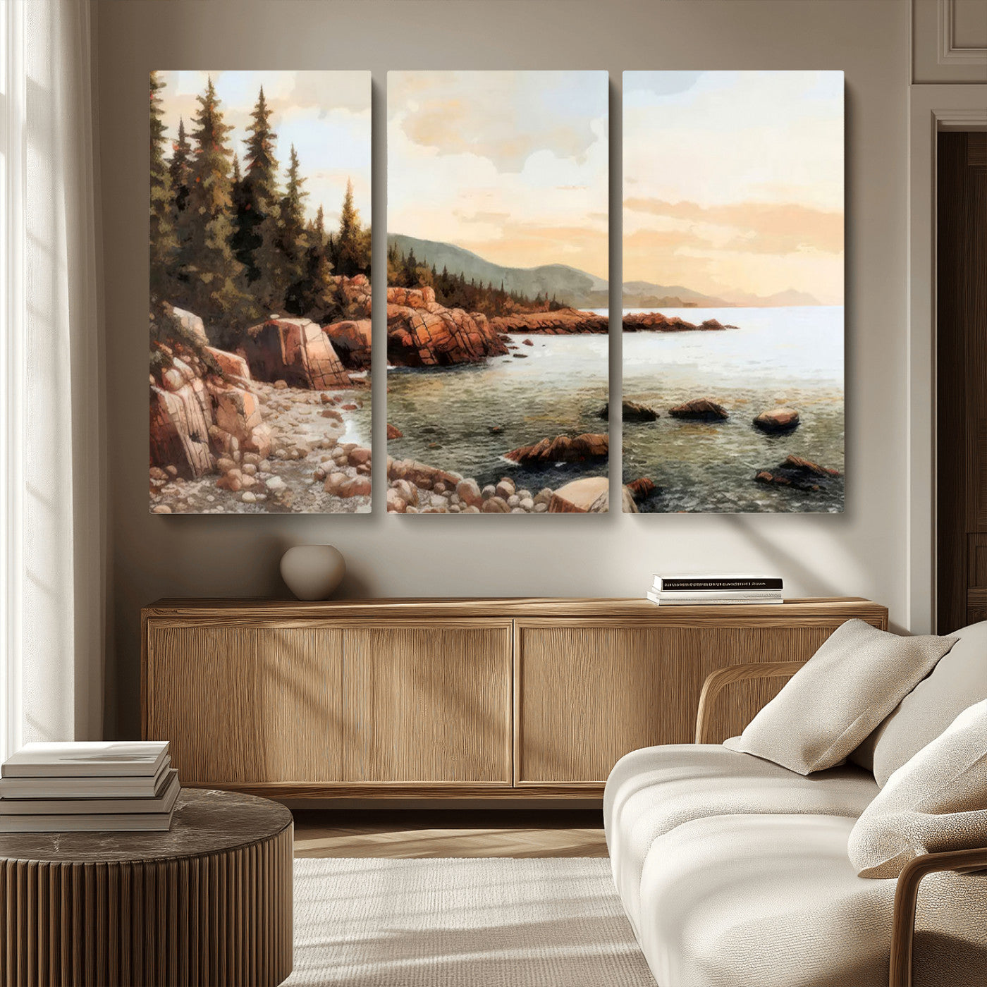 77145-MGV-CV-36X24-Serene Coastal View of Acadia National Park Wall Art - Stunning 3-Panel Wall Art Canvas Print,