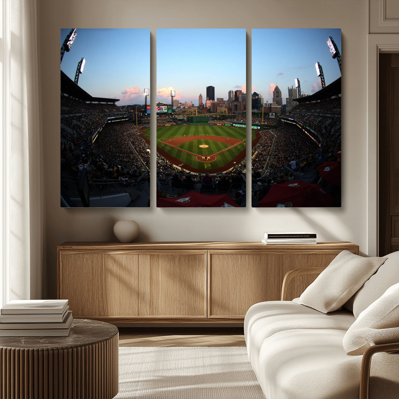 -PNC Park Evening Game Triple Canvas Wall Art - Pittsburgh Pirates MLB Match - PNC Park Stadium Wall