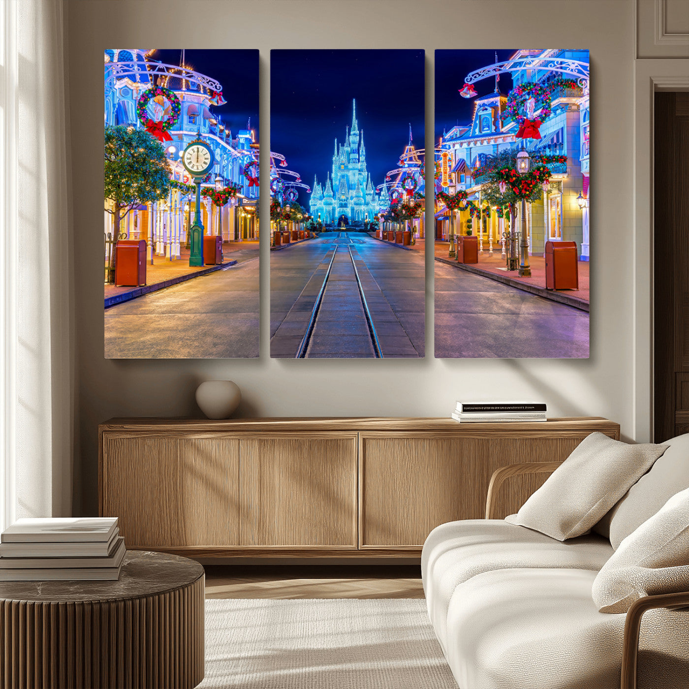 12470-MGV-CV-36X24-Disney Castle Wall Art – Large Magic Kingdom Canvas Artwork, Fairytale Design, Kids Room Christmas Decor for Home, Office