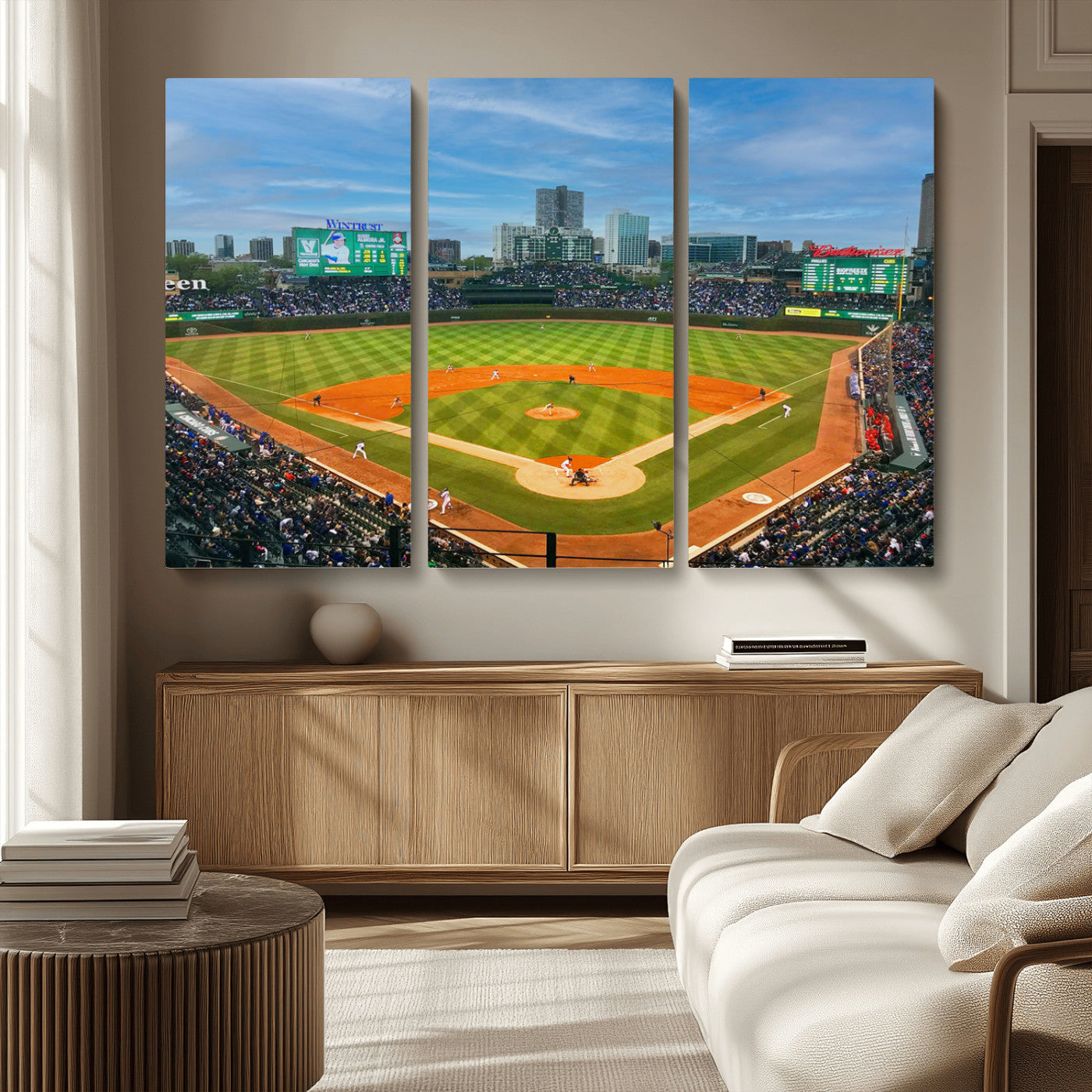 -Wrigley Field Chicago Cubs Panoramic Multi Piece Canvas Wall Art - Iconic Baseball Stadium Print for