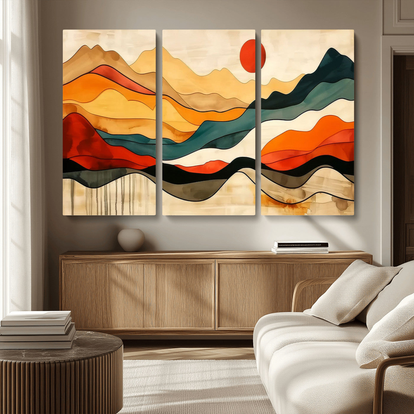 23241-MGV-CV-36X24-Mid Century Wall Art Print - Abstract Woodland Print - Modern Art Panoramic Mountain Wall Art