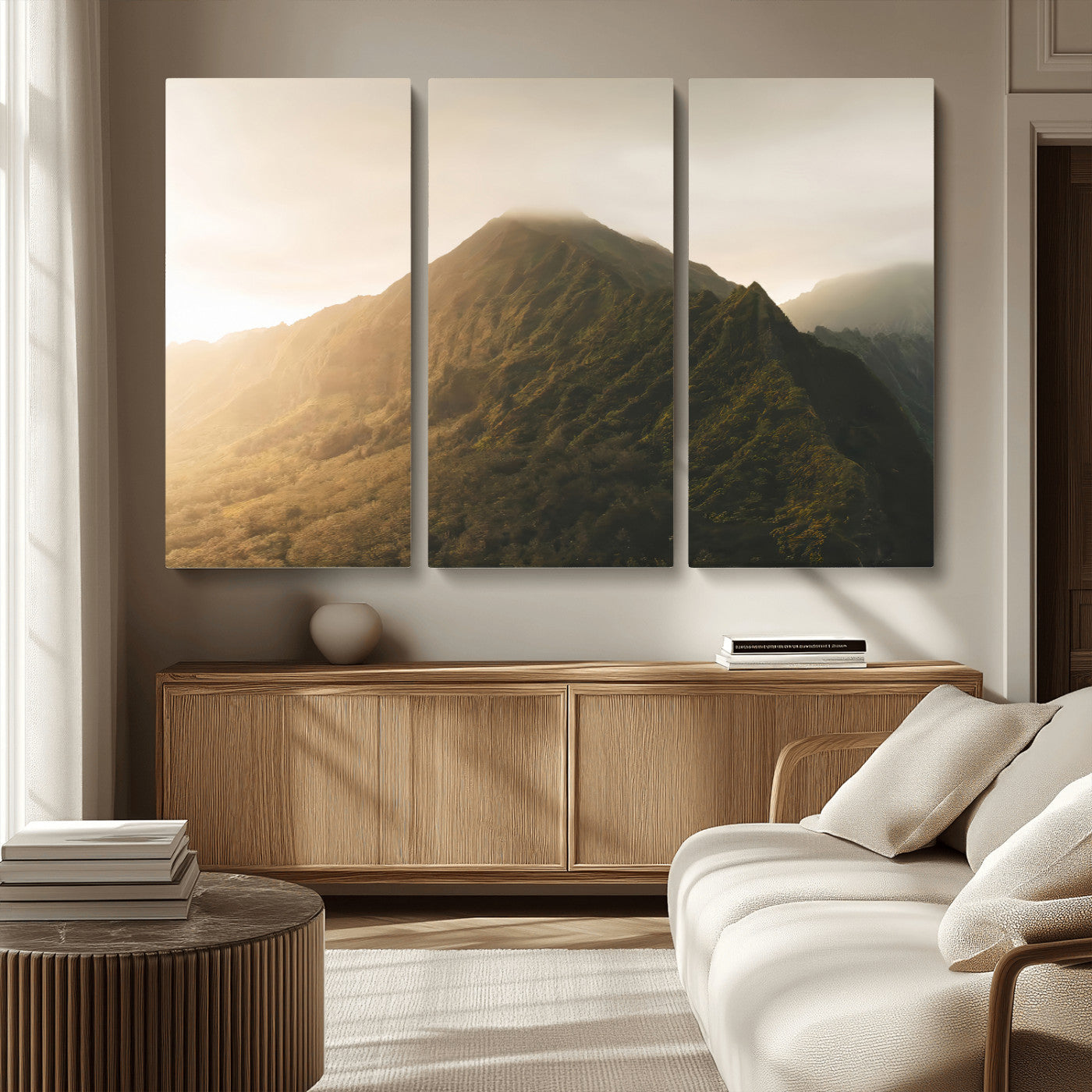 42338636-MGV-CV-36X24-Mountain Wall Art – Framed Sunset Landscape Canvas Artwork, Serene Nature Design, Rustic Decor for Home, Office