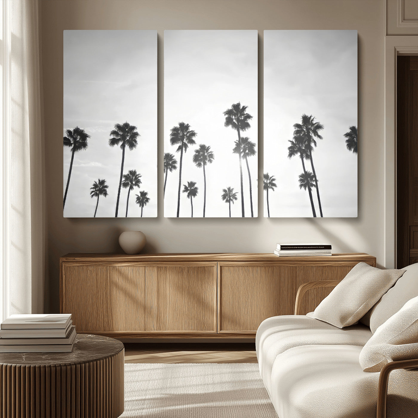 62298277-MGV-CV-36X24-Monochrome Palms Wall Art Canvas Print – Framed Minimalist Silhouetted Trees Artwork for Home, Office, Living Room