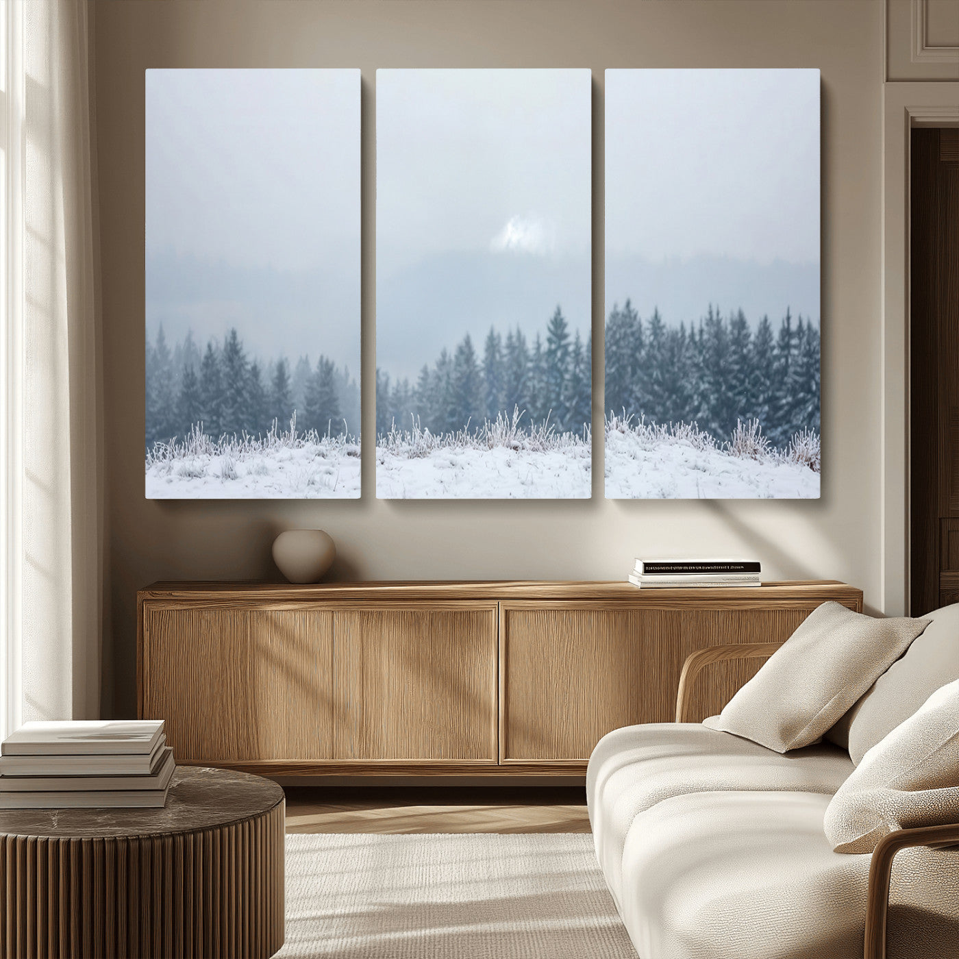 33033082-MGV-CV-36X24-Winter Forest Wall Art Canvas Print – Framed Snowy Landscape Art Picture Misty Tree Scene Artwork for Home Office