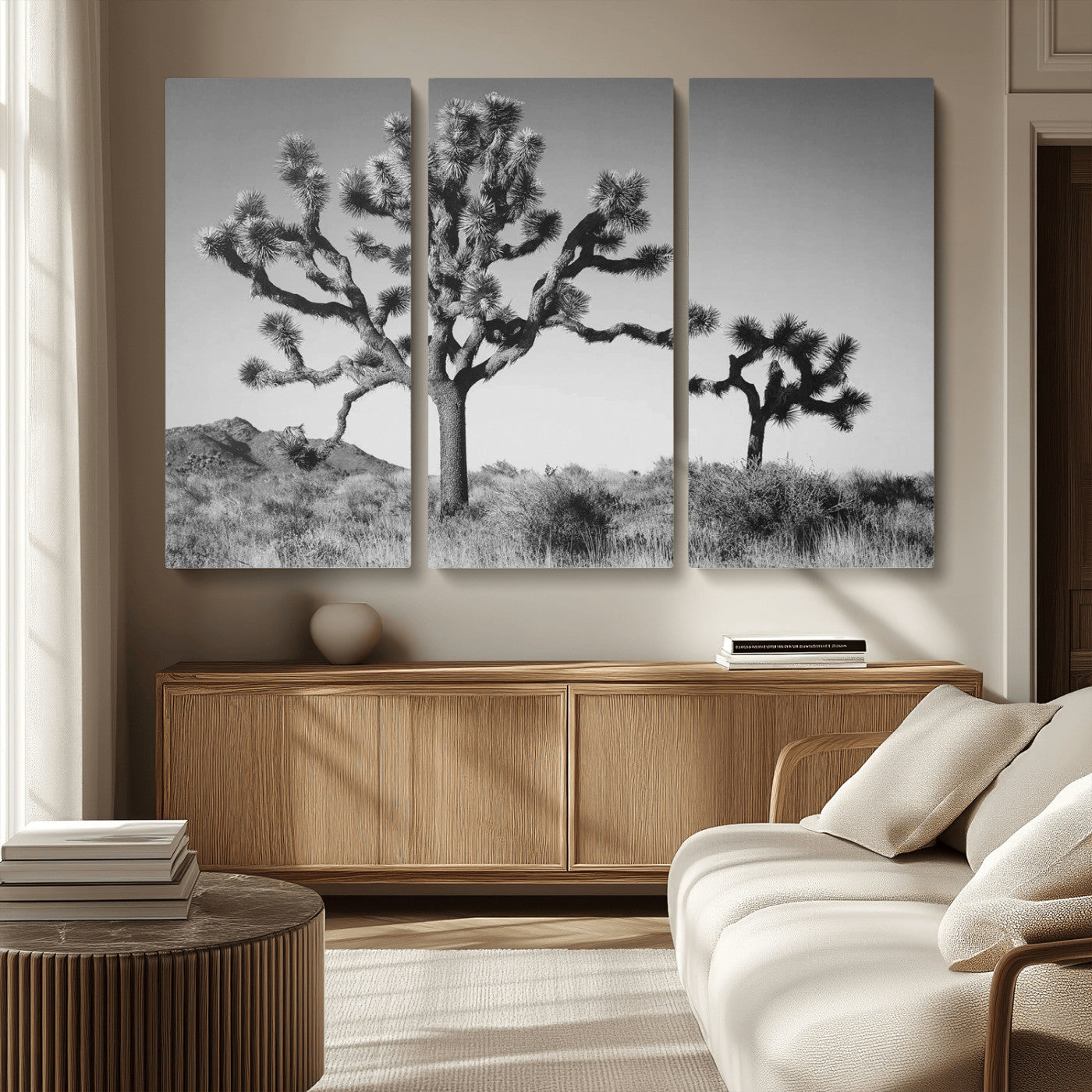 93692513-MGV-CV-36X24-Joshua Tree Wall Art Canvas Print – Framed Monochrome Desert Minimalist Nature Scene Southwestern Artwork for Home Office