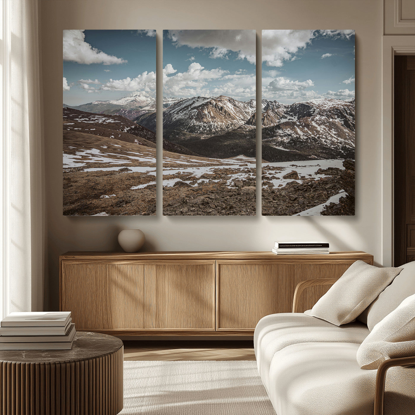 44565953-MGV-CV-36X24-Mountain Landscape Wall Art Canvas Print – Framed Snowy Peaks Rugged Highlands Nature Scene Artwork for Home Office