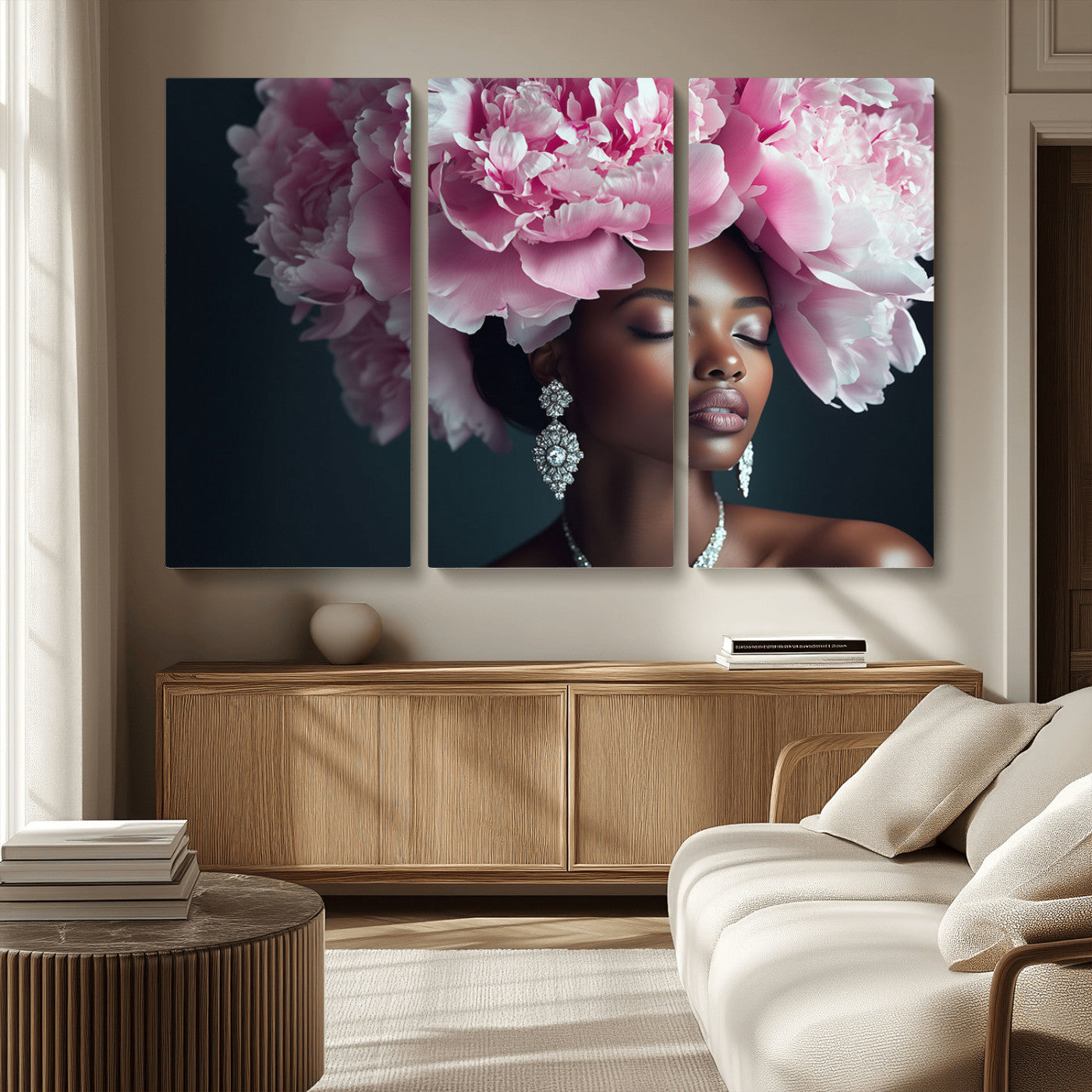 -Black Beauty Petal Crown Wall Art Canvas Print – Floral Petal Headpiece Elegant Design, Petal Inspired Artwork for Home, Office