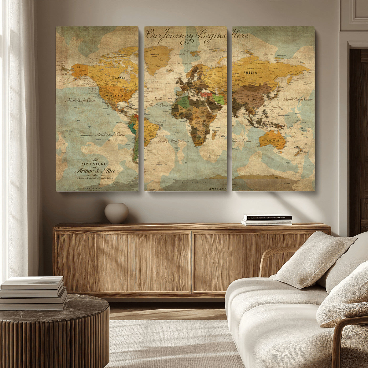 40572820-MGV-CV-36X24-Personalized World Map Canvas – Custom Framed Push Pin Travel Map Wall Art, Vintage Style Gift for Couples