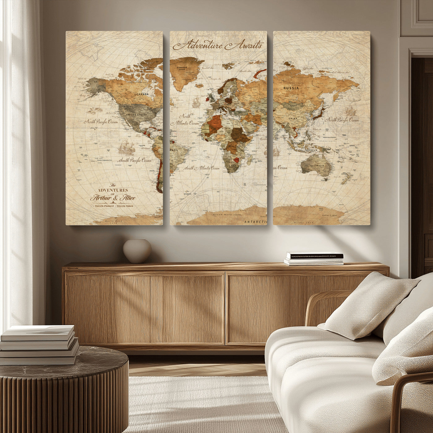 Rehber01-MGV-CV-36X24-Customizable Framed World Map Canvas Print – Personalized Push Pin Travel Map Gift for Couples Explorers for Home, Office