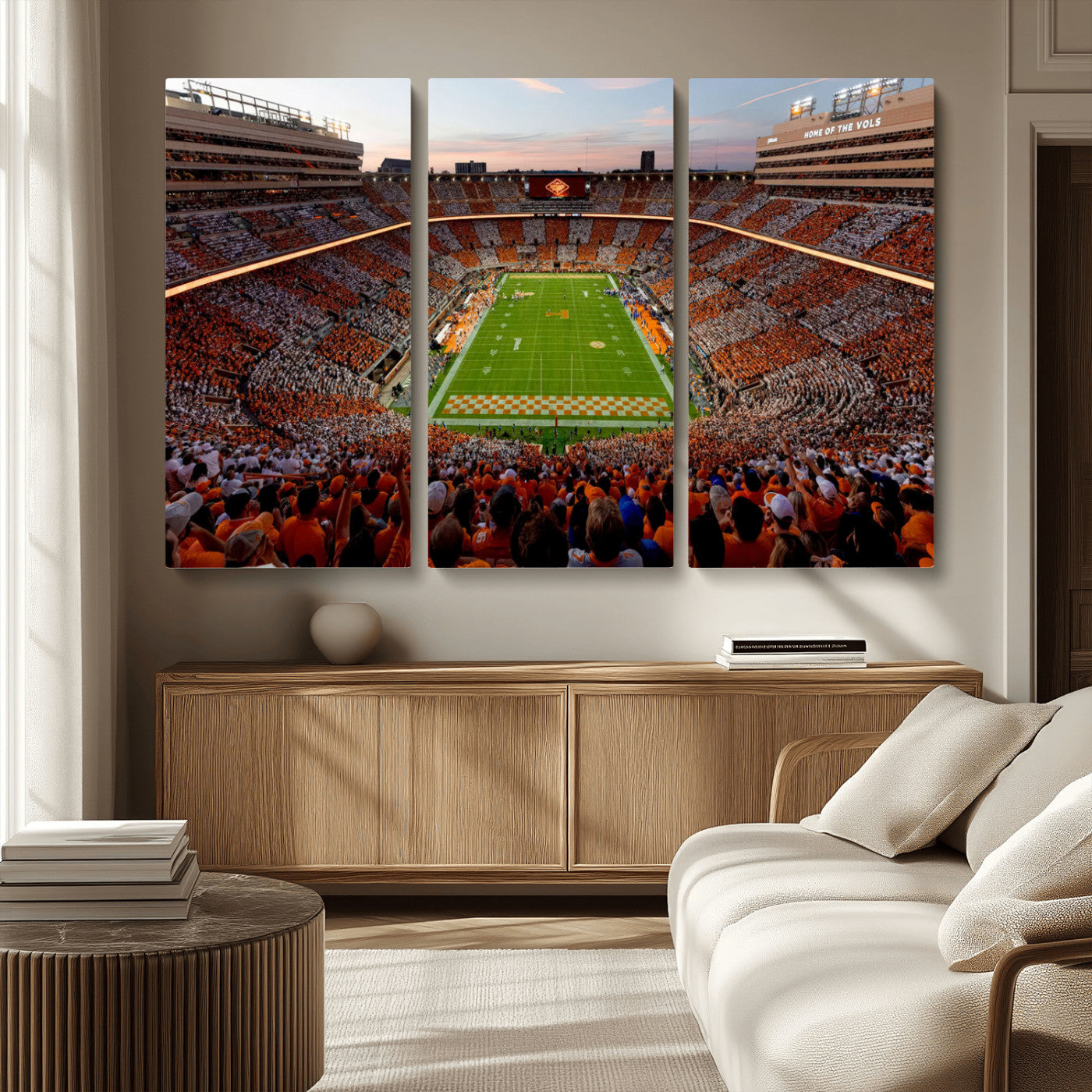 37160229-MGV-CV-48X32-3P-Tennessee Neyland Stadium Wall Art Print, Sports Arena Canvas Wall Art, Panoramic Stadium Canvas Print, Modern Athletic Field Art Printing