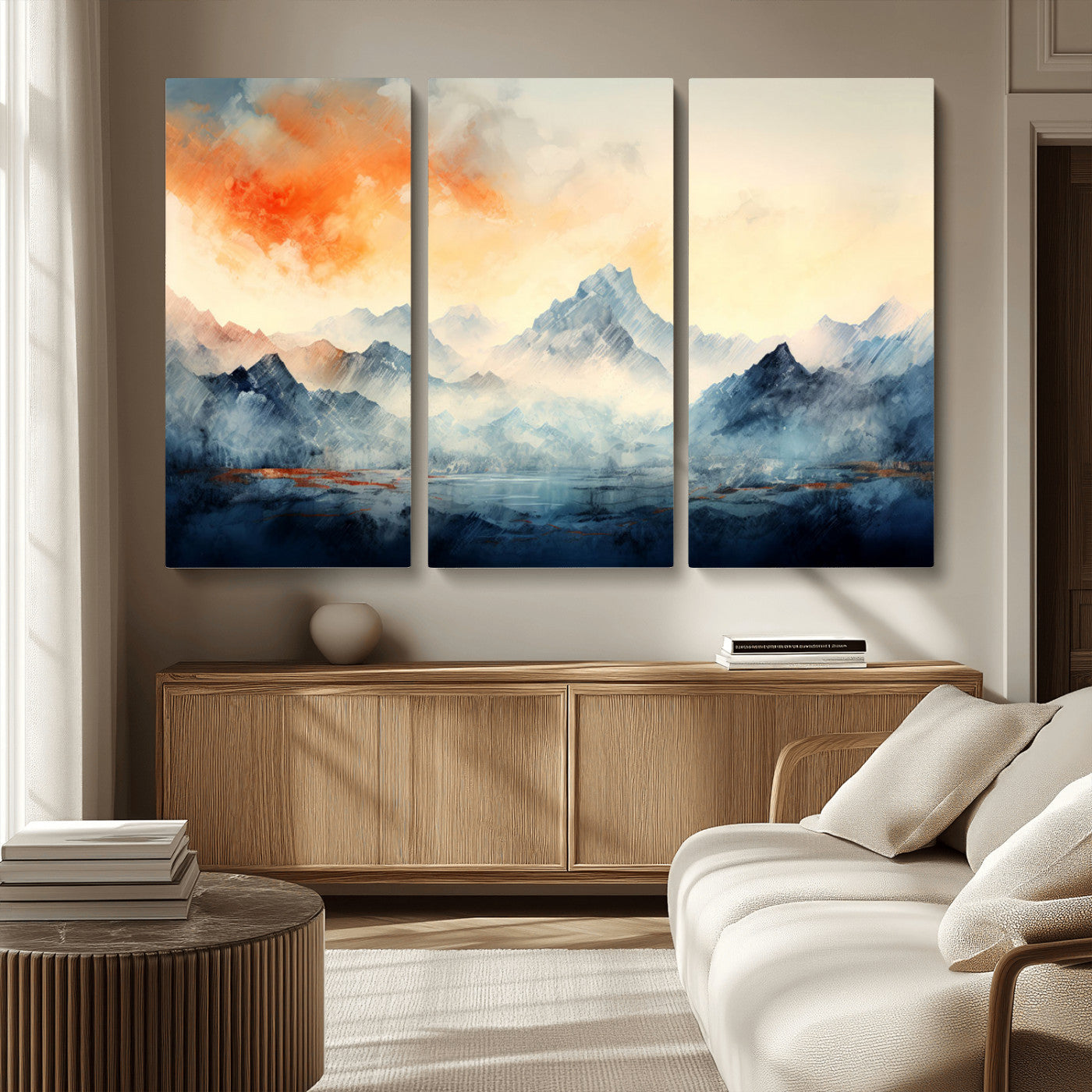WRM1005-MGV-CV-36X24-Warm Clouds Abstract Mountain Wall Art Canvas Print