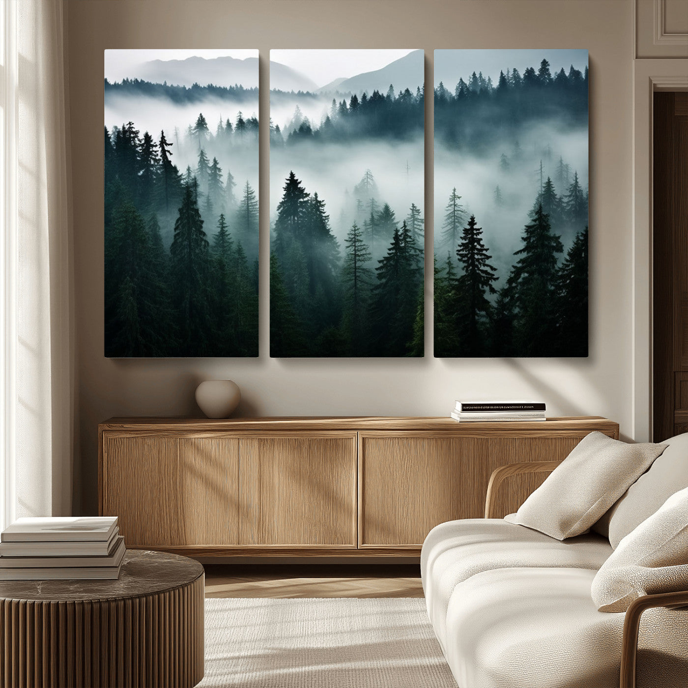 -Captivating Misty Forest Wall Art Canvas, Premium Canvas Print a Foggy and Serene Atmosphere