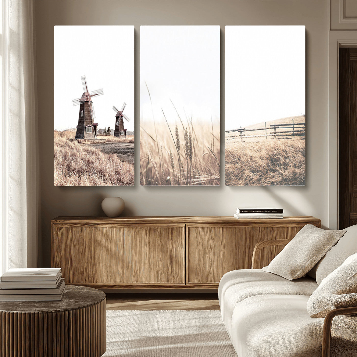 56649-MGV-CV-36X24-Farm Prints Set, Set of 3 Farmhouse Wall Art, Country House Decor, Barn Print, Wheat Print,