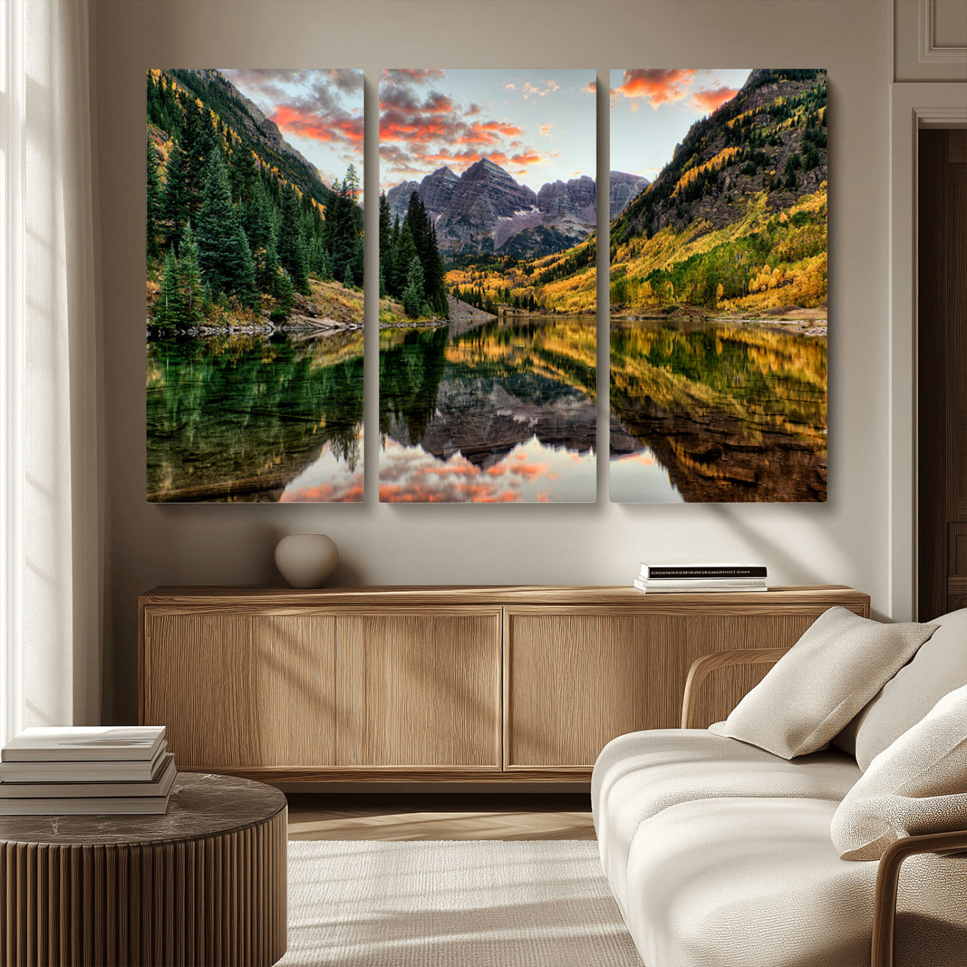 14376-MGV-CV-36X24-Maroon Bells Wall Art - Scenic Canvas Print of Maroon Bells in Autumn for Elegant Home or Office