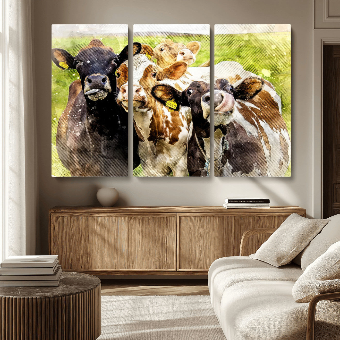 62642-MGV-CV-36X24-Curious Cows Farmhouse Wall Art | Ready to Hang and Framed Canvas Print | Rustic Farm Decor