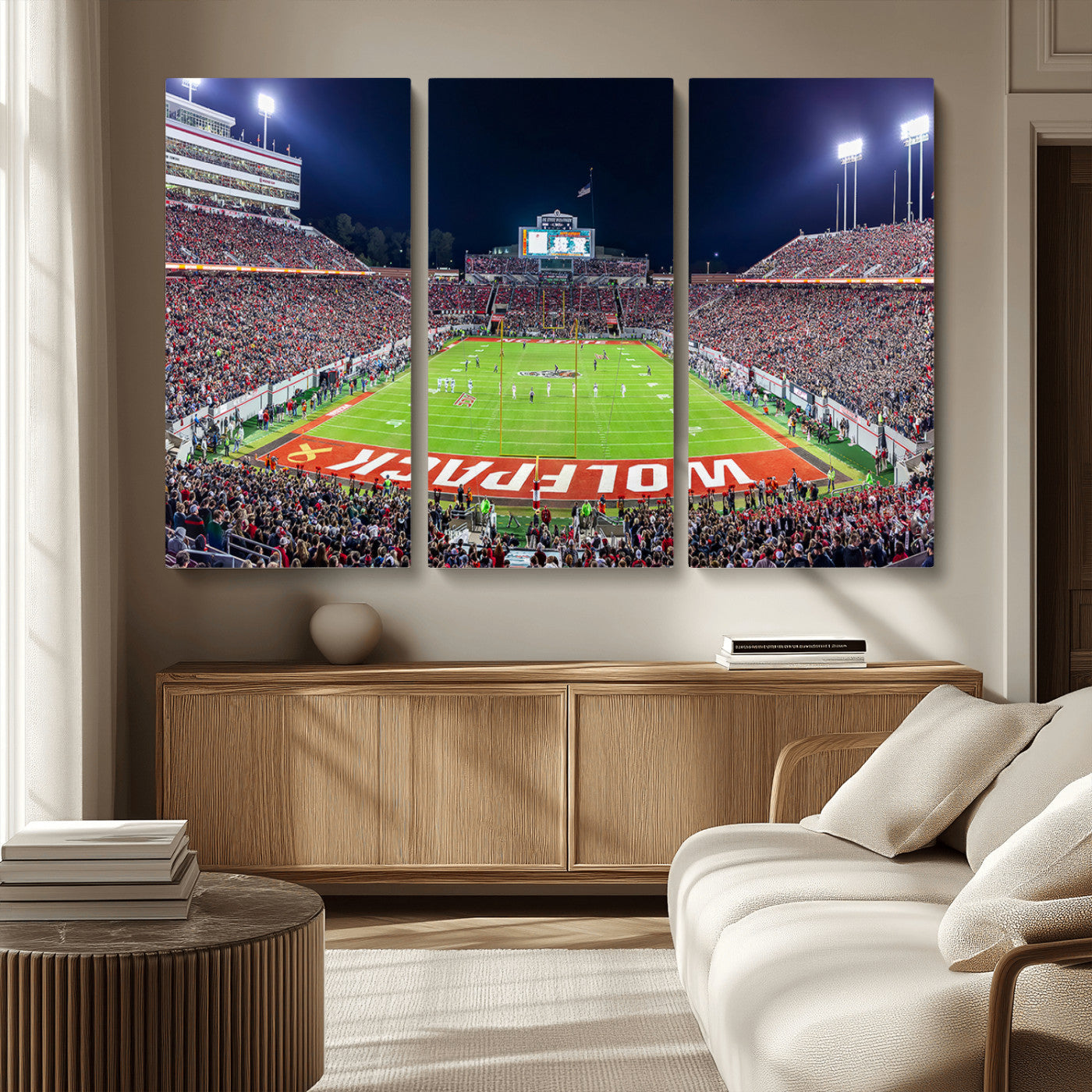80943-MGV-CV-36X24-Wolfpack Football Team Print - Raleigh Carter-Finley Stadium Wall Art Canvas Print