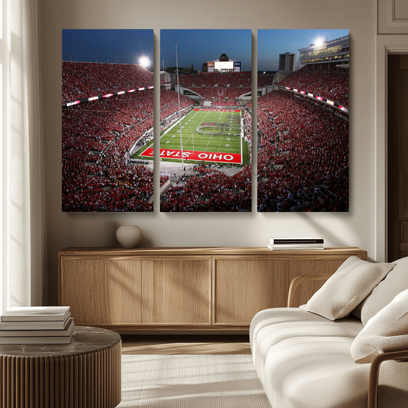 98743-MGV-CV-36X24-Ohio State University Buckeyes Football Team Print - Columbus Ohio Stadium Wall Art Canvas Print